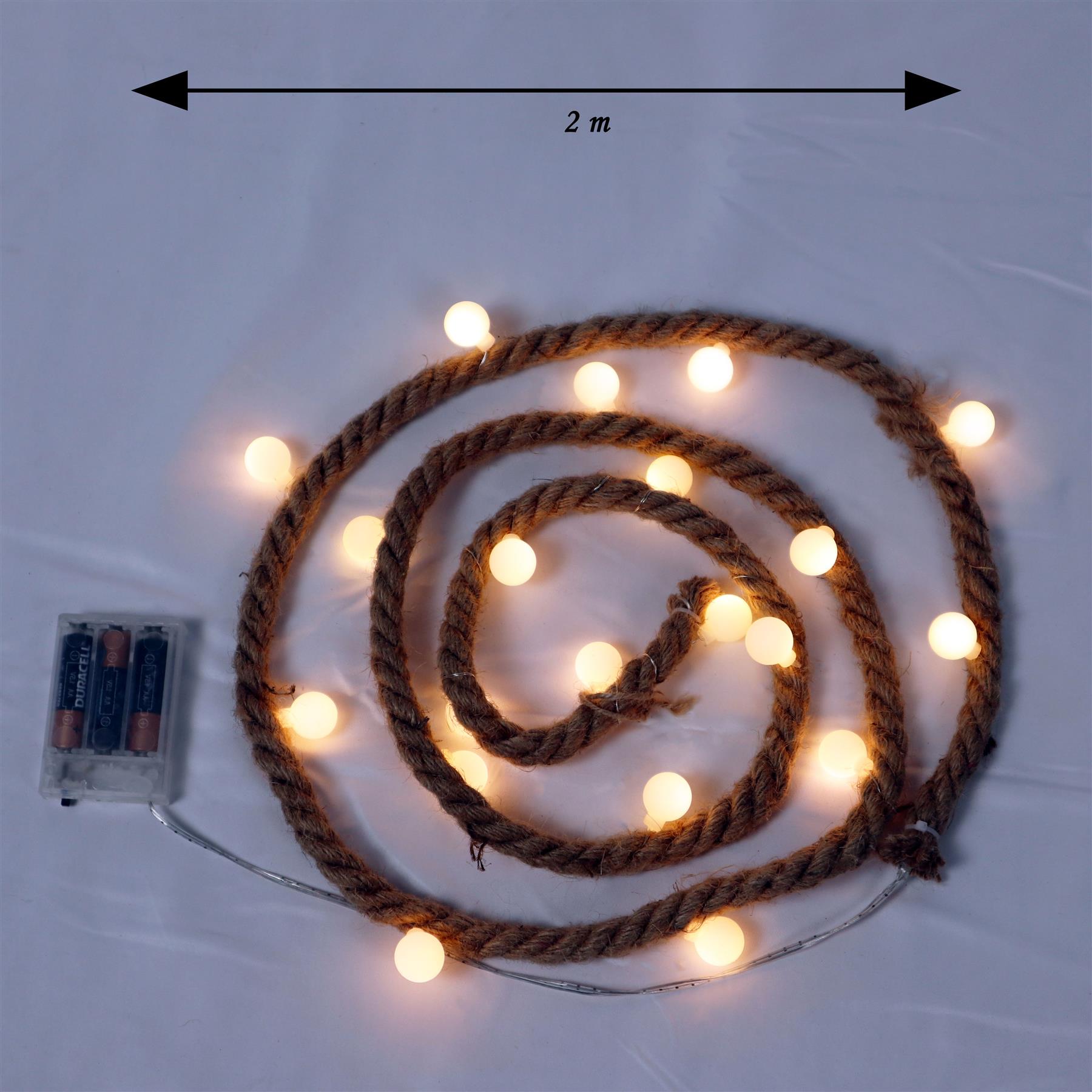 Hemp Rope String Fairy Lights Christmas Vintage Retro Decorations 20 LEDs