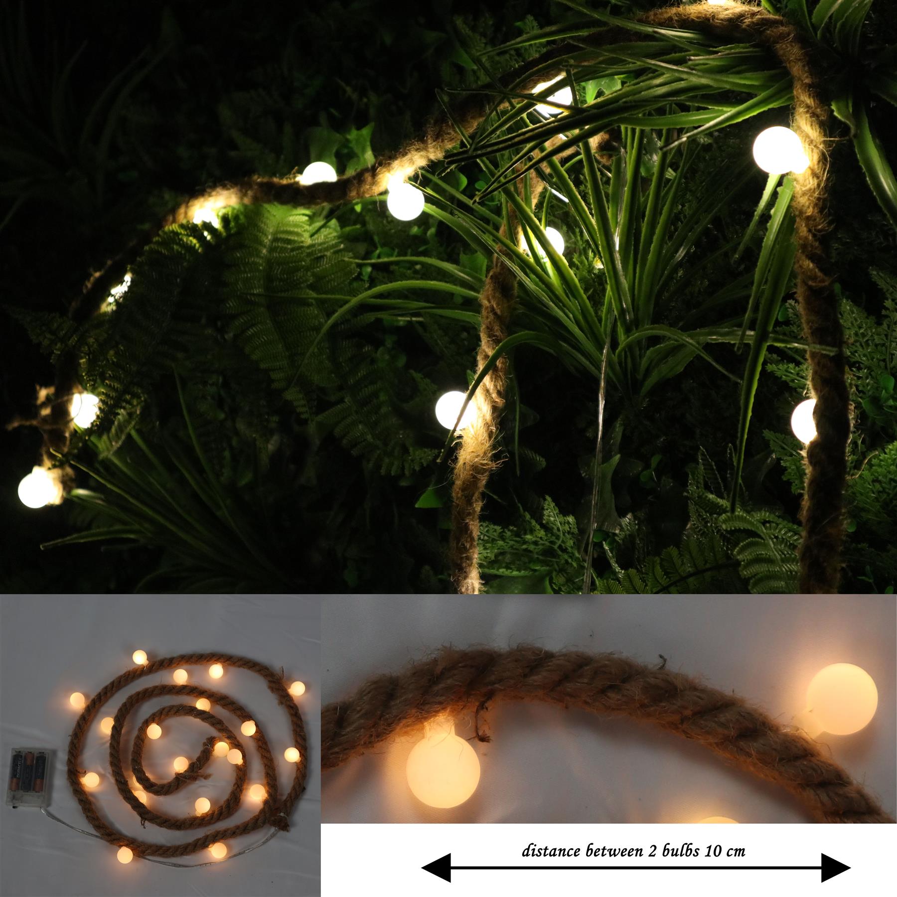 Hemp Rope String Fairy Lights Christmas Vintage Retro Decorations 20 LEDs