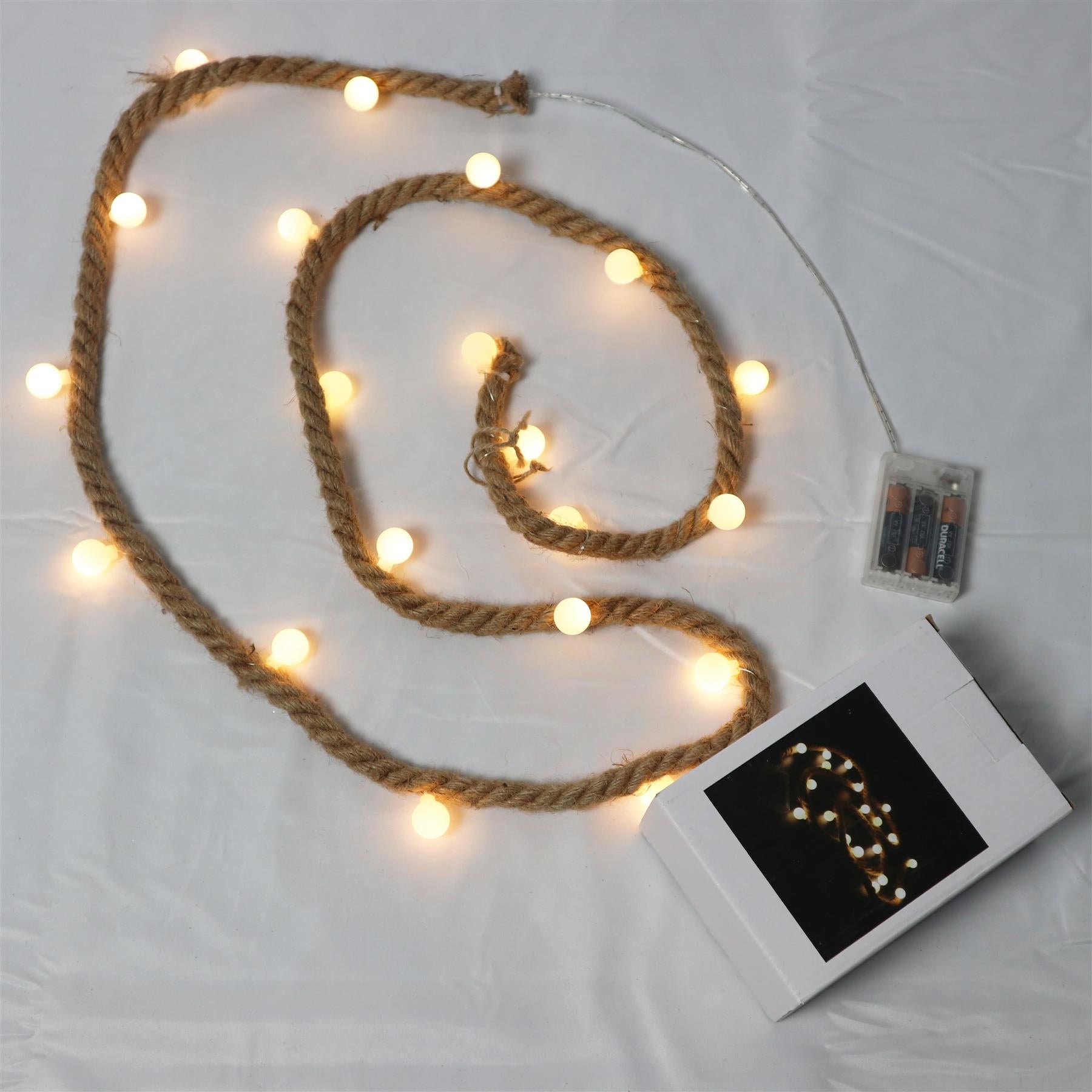 Hemp Rope String Fairy Lights Christmas Vintage Retro Decorations 20 LEDs