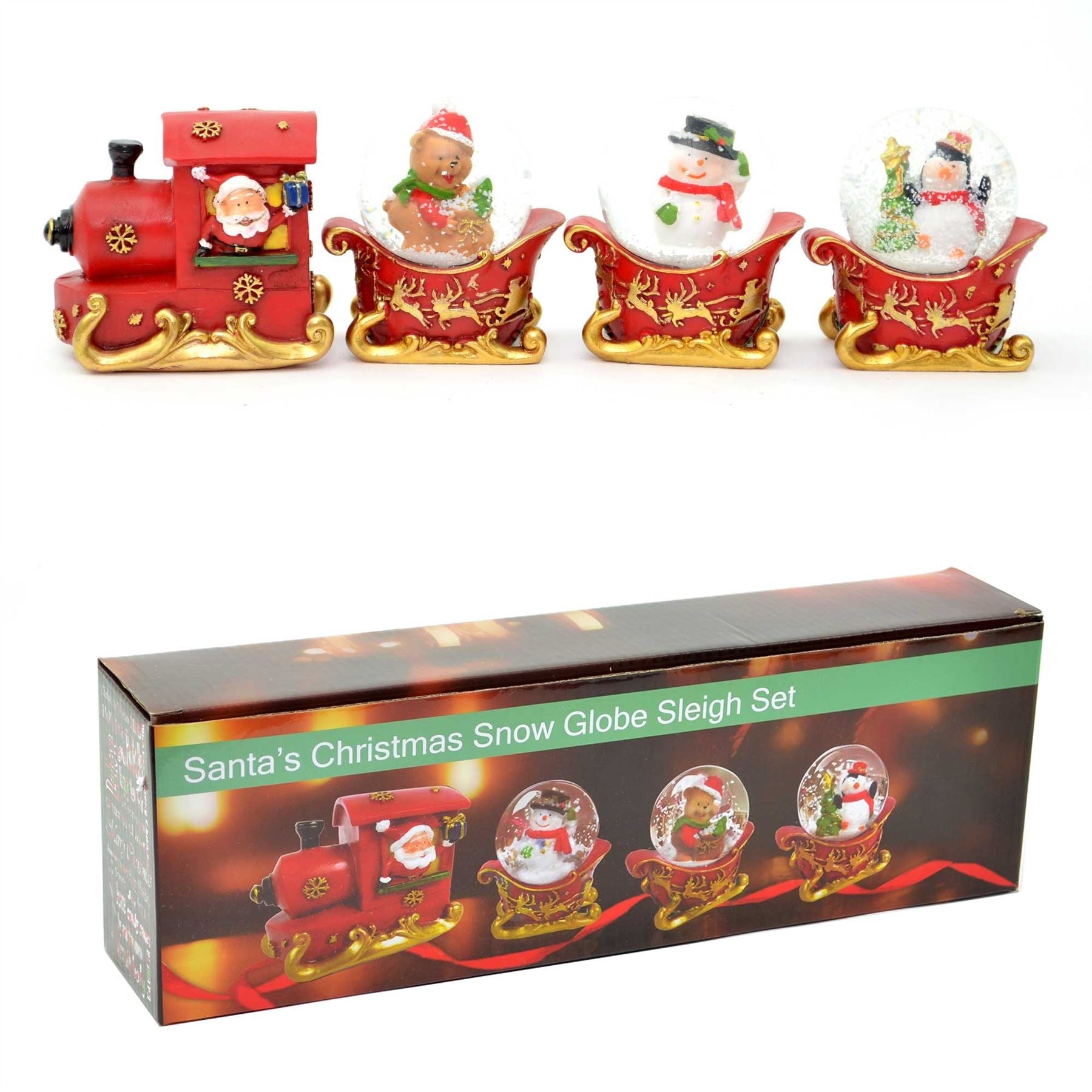 Christmas Santa Snow globe Train Nativity 4pcs Sleigh Set Xmas Gift Present