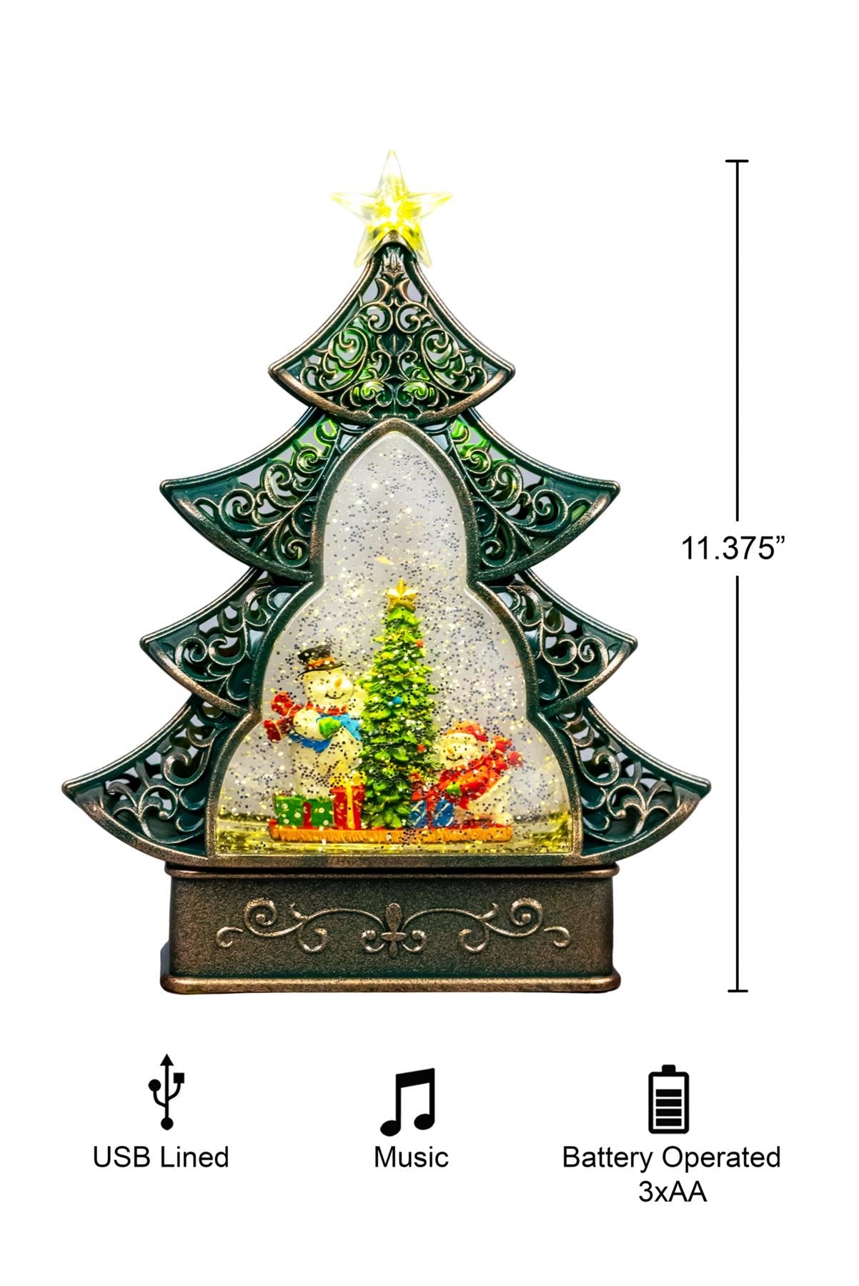 Christmas Tree Light Up Nativity Water Snow Globe