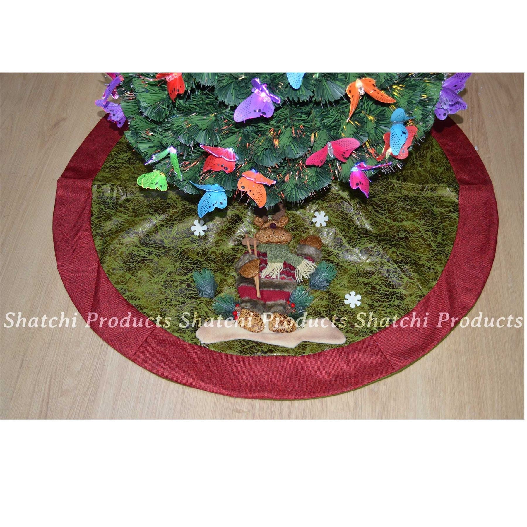 Christmas Tree Decorations Skirt Base Cover With 3D Reindeer Xmas Home Decor