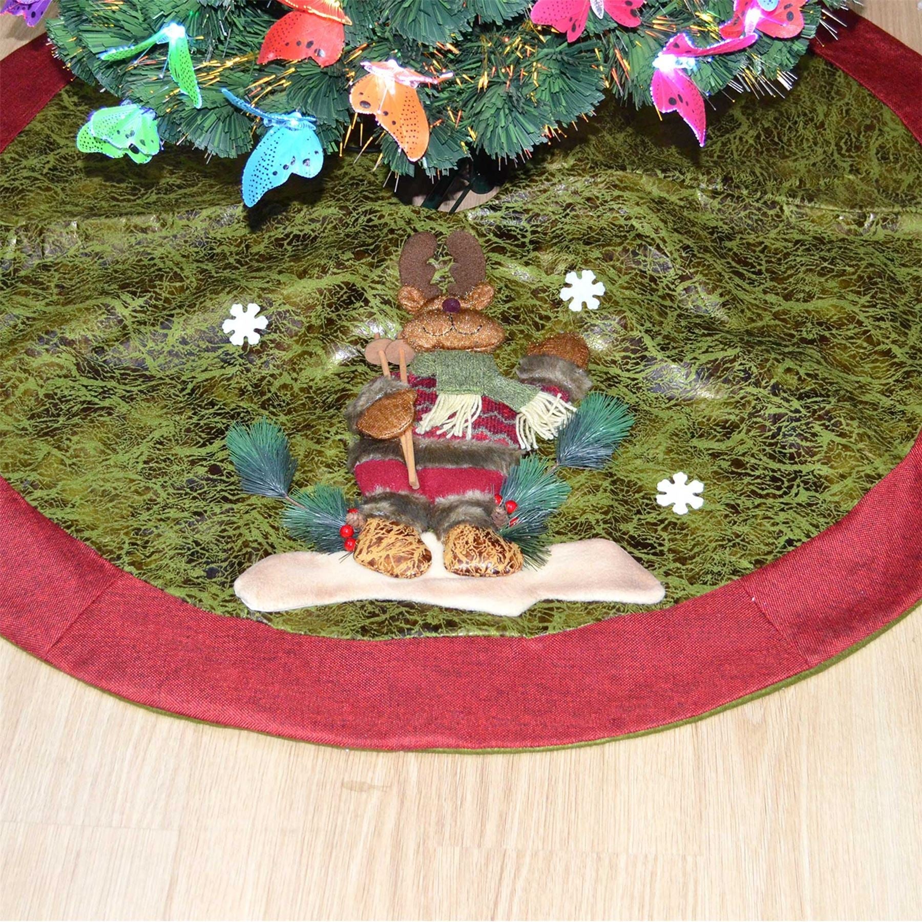 Christmas Tree Decorations Skirt Base Cover With 3D Reindeer Xmas Home Decor