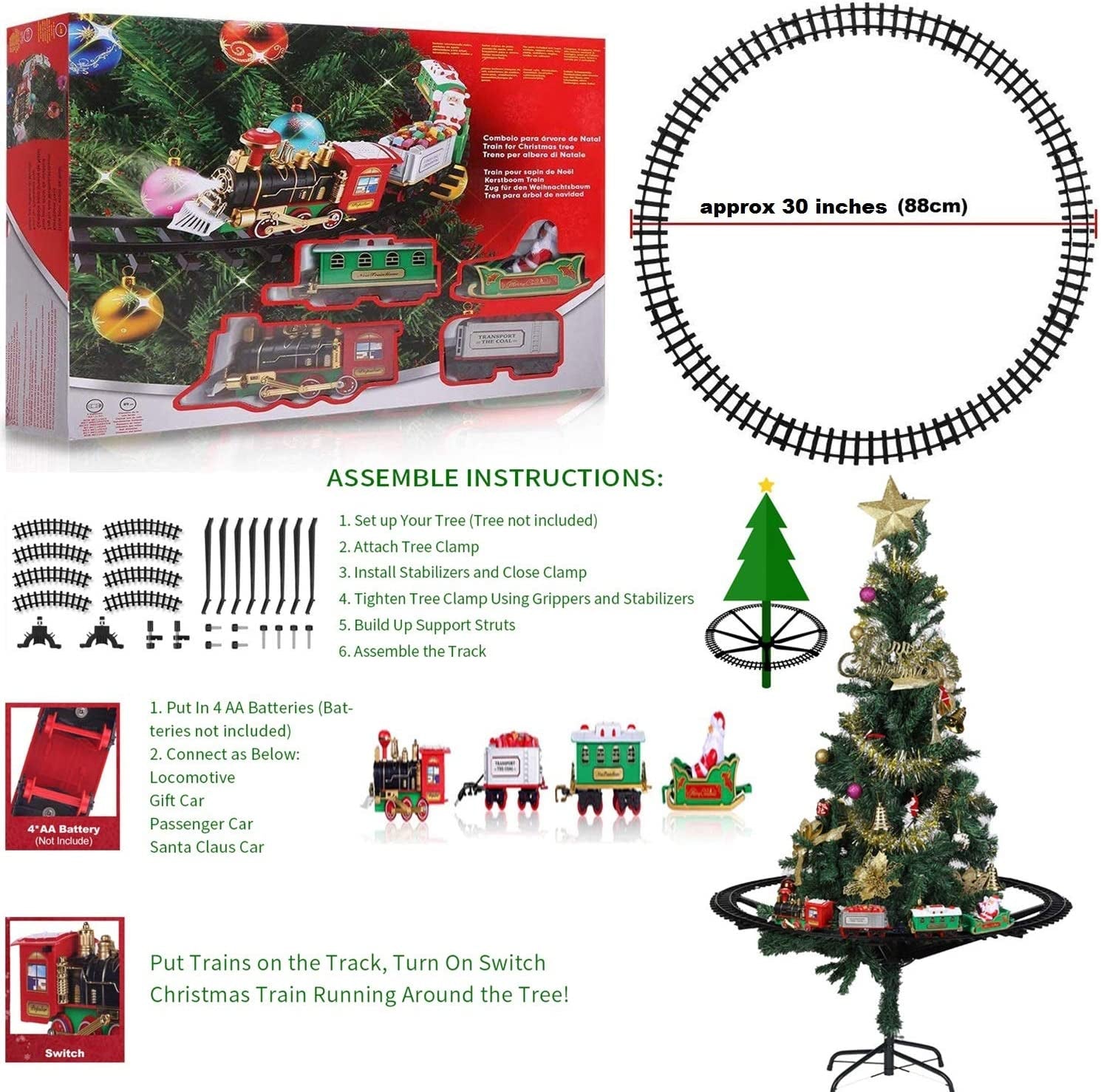 Tree Train Set Around Christmas Tree Lights Musical Battery Operated XMAS Decor