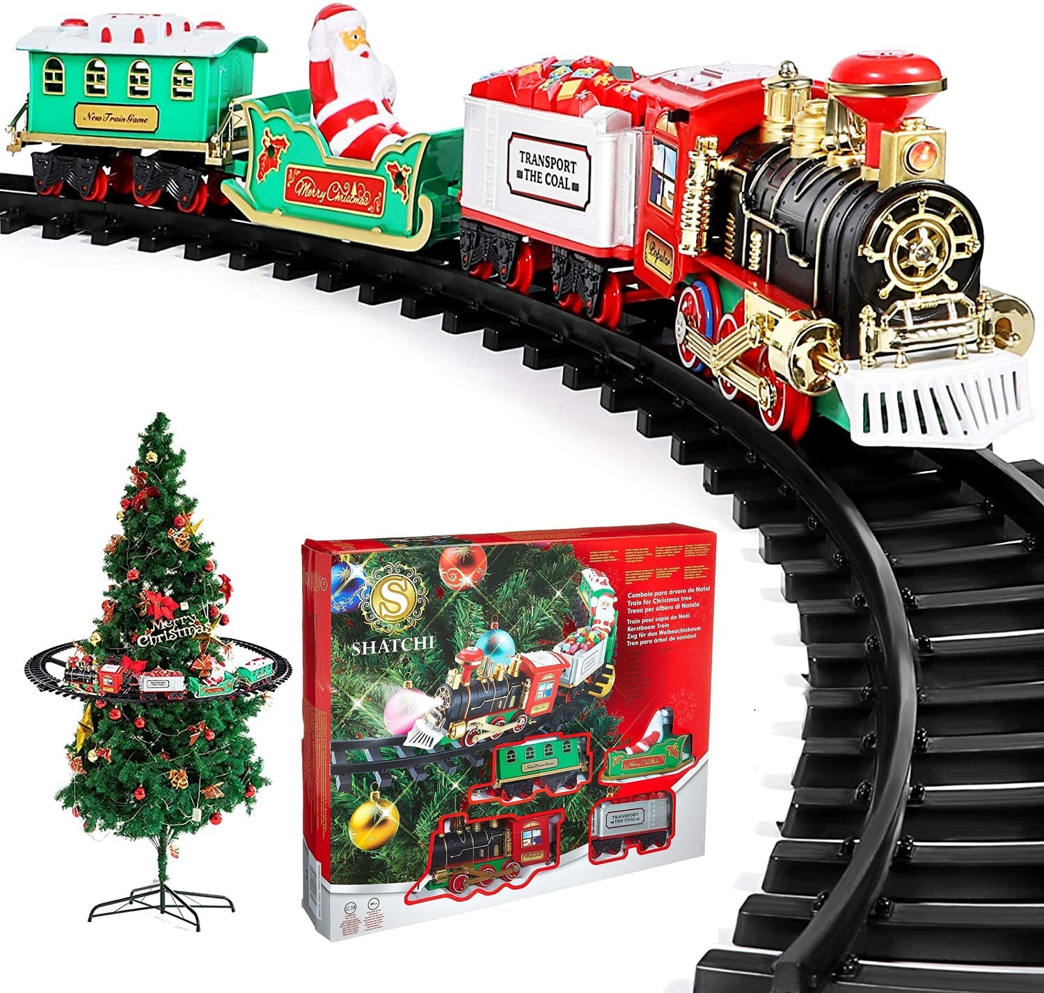 Tree Train Set Around Christmas Tree Lights Musical Battery Operated XMAS Decor
