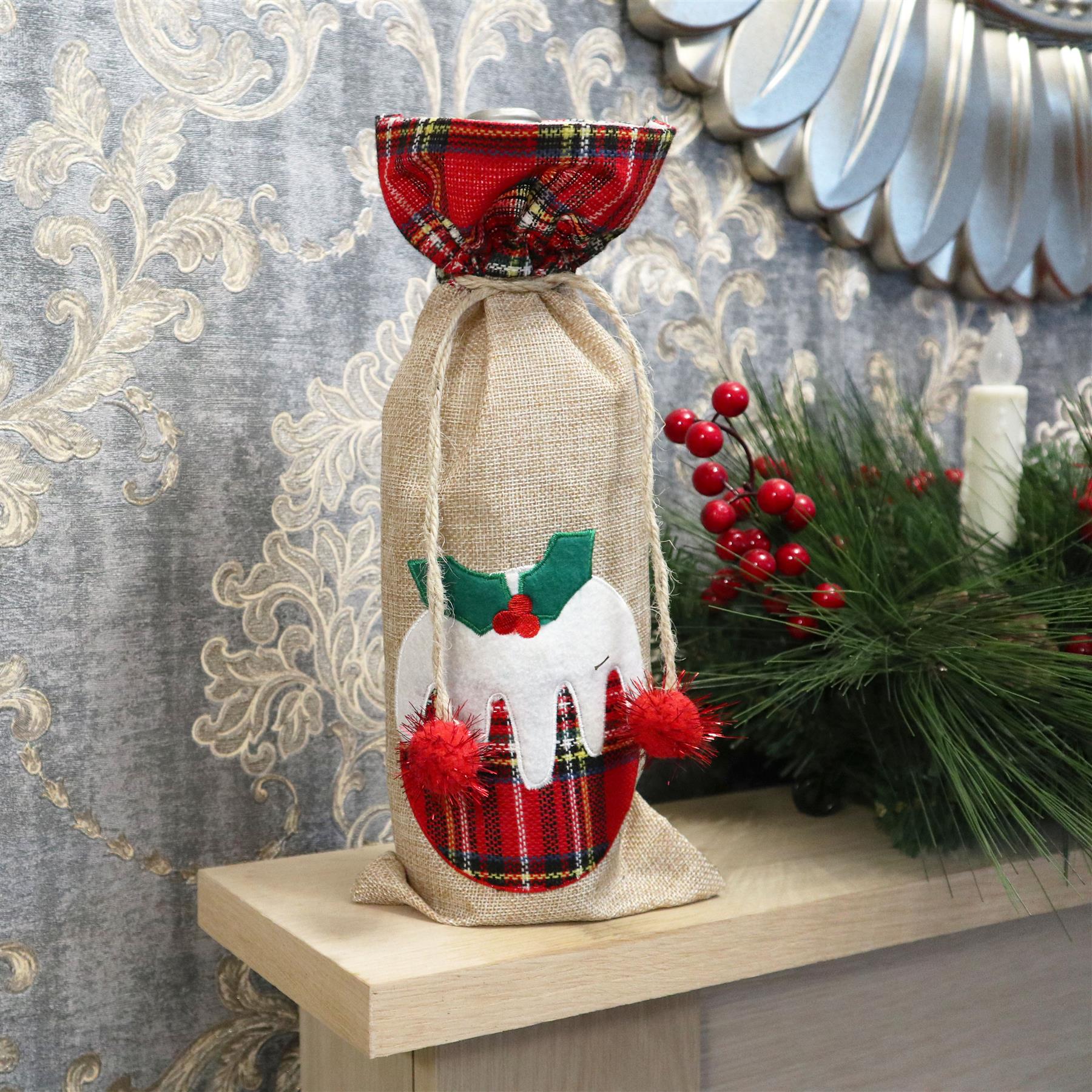 Christmas Wine Bottle Cover Christmas Pudding 15X35Cm