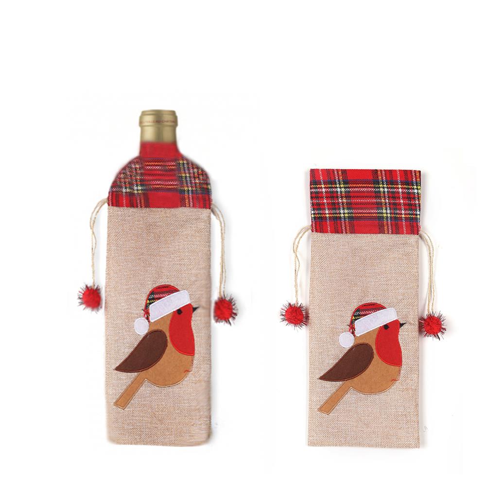 Dinner Table Decorations Wine Bottle Covers Xmas Home Party Christmas Robin Bags