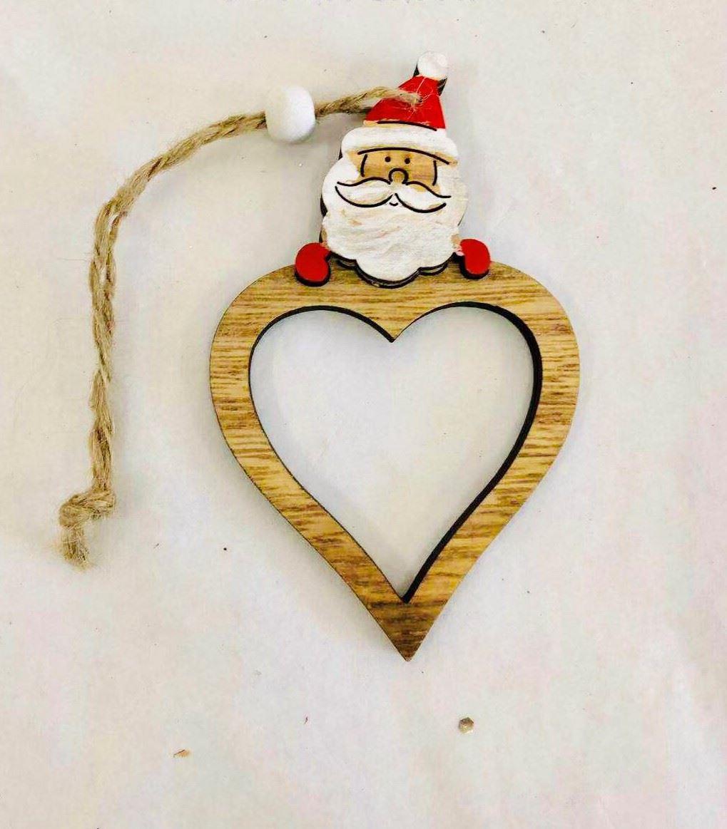 Wooden Christmas Tree Decorations Heart Shape Santa Head Xmas Hanging Ornaments