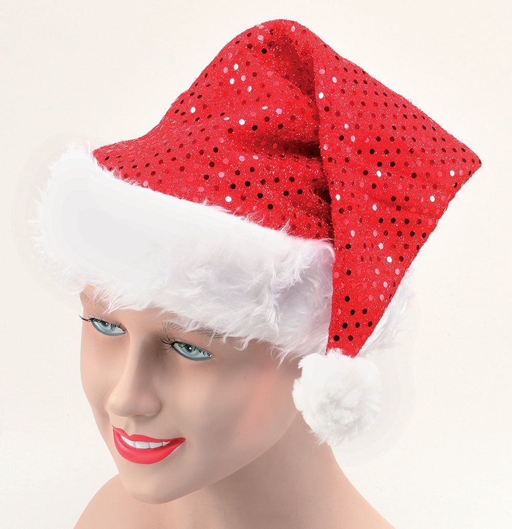 RED SEQUIN SANTA HAT FATHER CHRISTMAS FANCY DRESS PARTY COSTUME ACCESSORY