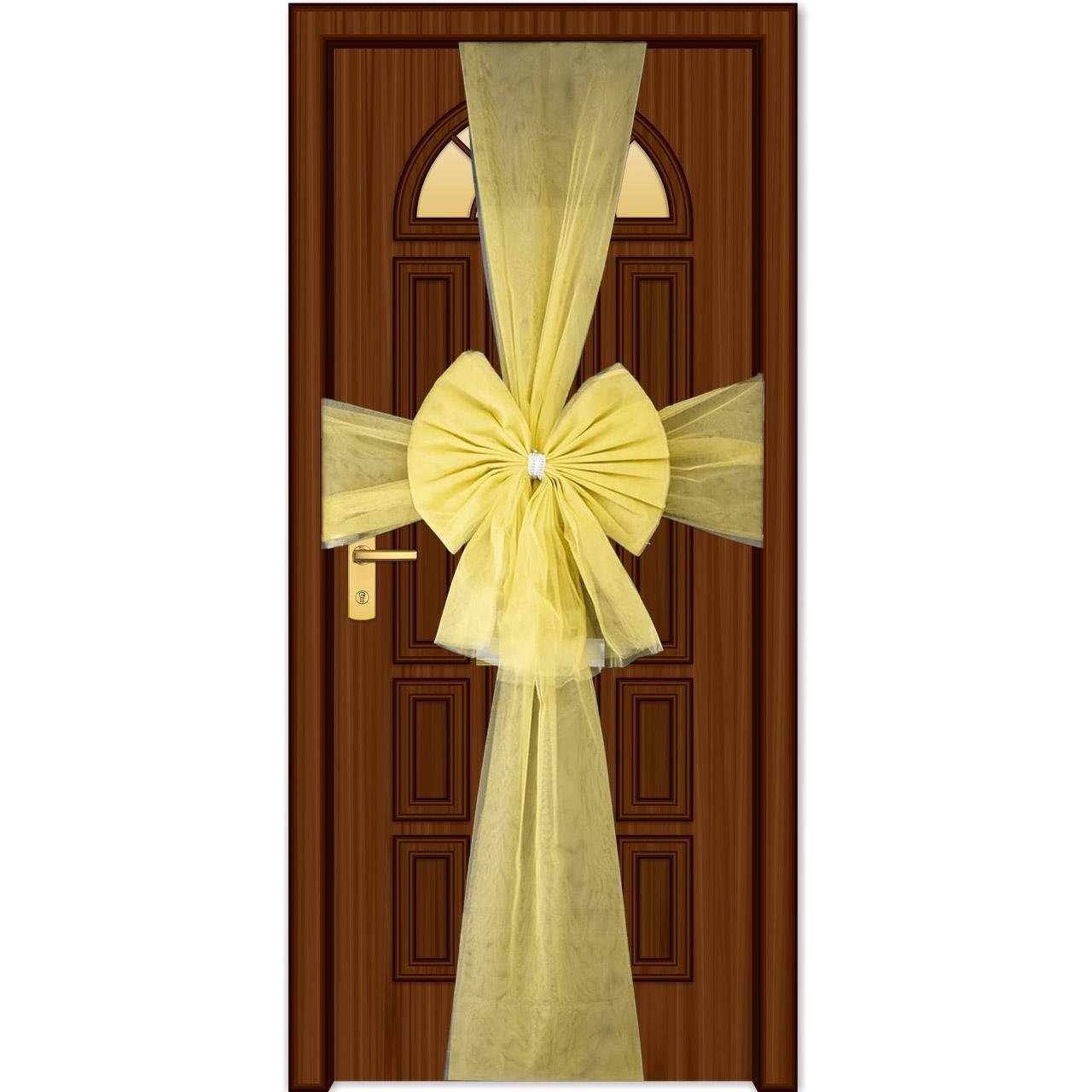 1PC Giant Christmas Door Bow Gold Organza Wedding Festive Xmas Home Decor 7.5m