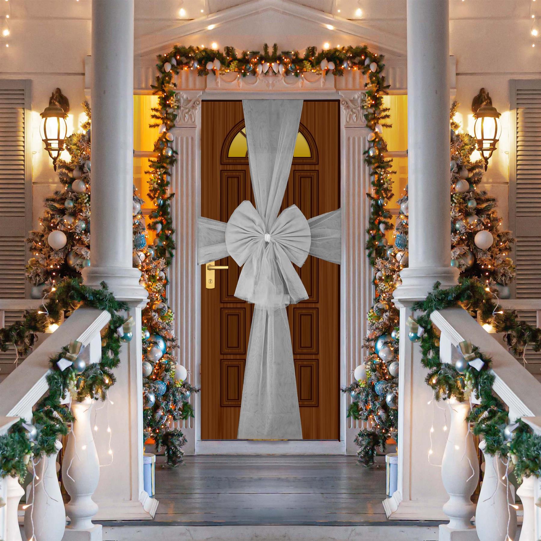 1P Giant Christmas Door Bow Silver Organza Wedding Festive Xmas Home Decor 7.5m