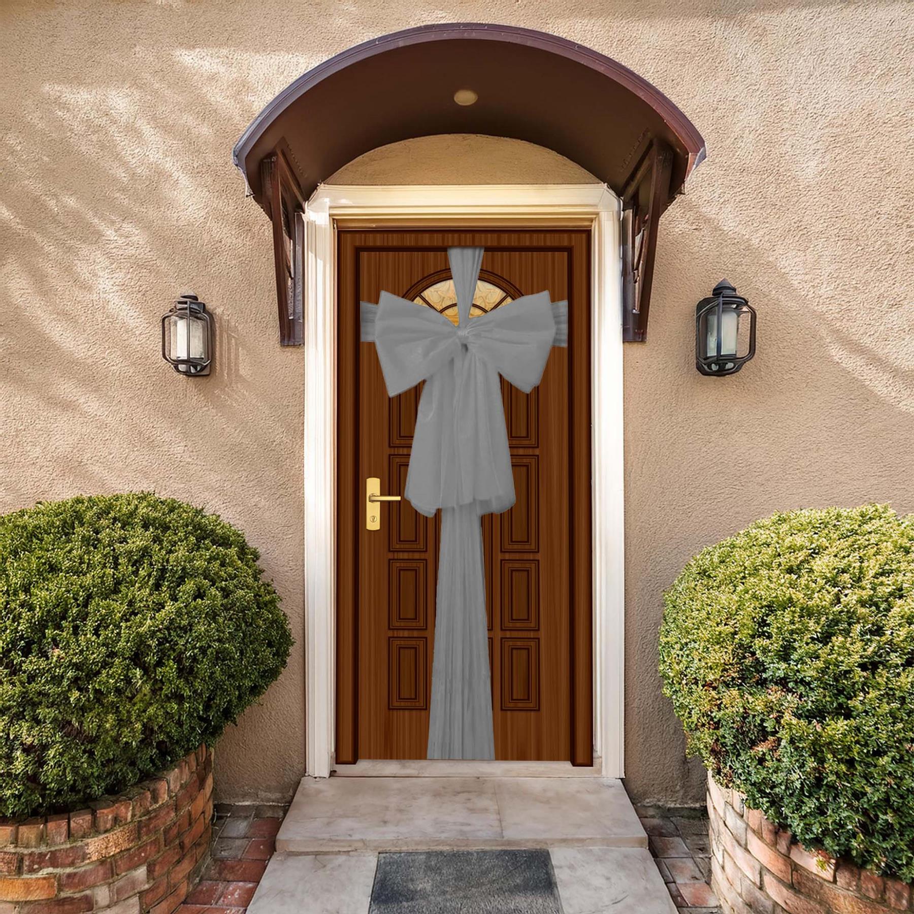 1PC Giant Christmas Door Bow Silver Organza Wedding Festive Xmas Home Decor 9m