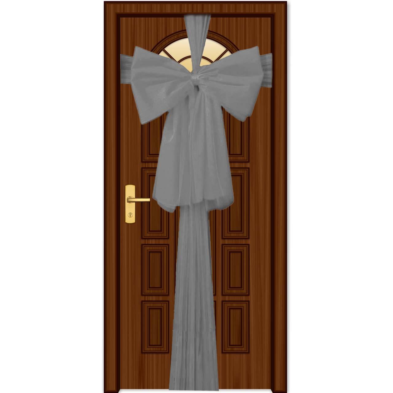 1PC Giant Christmas Door Bow Silver Organza Wedding Festive Xmas Home Decor 9m