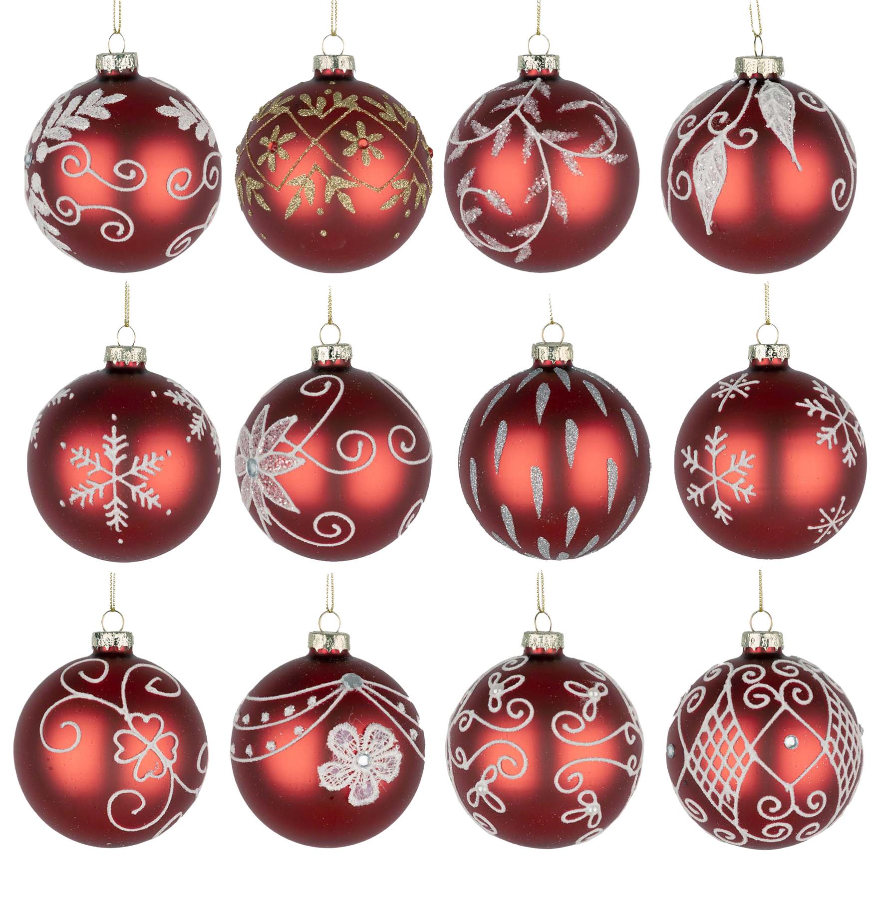 8cm Glass Baubles Christmas Tree Ornament Balls Xmas Hanging Festive Decor 12PCS