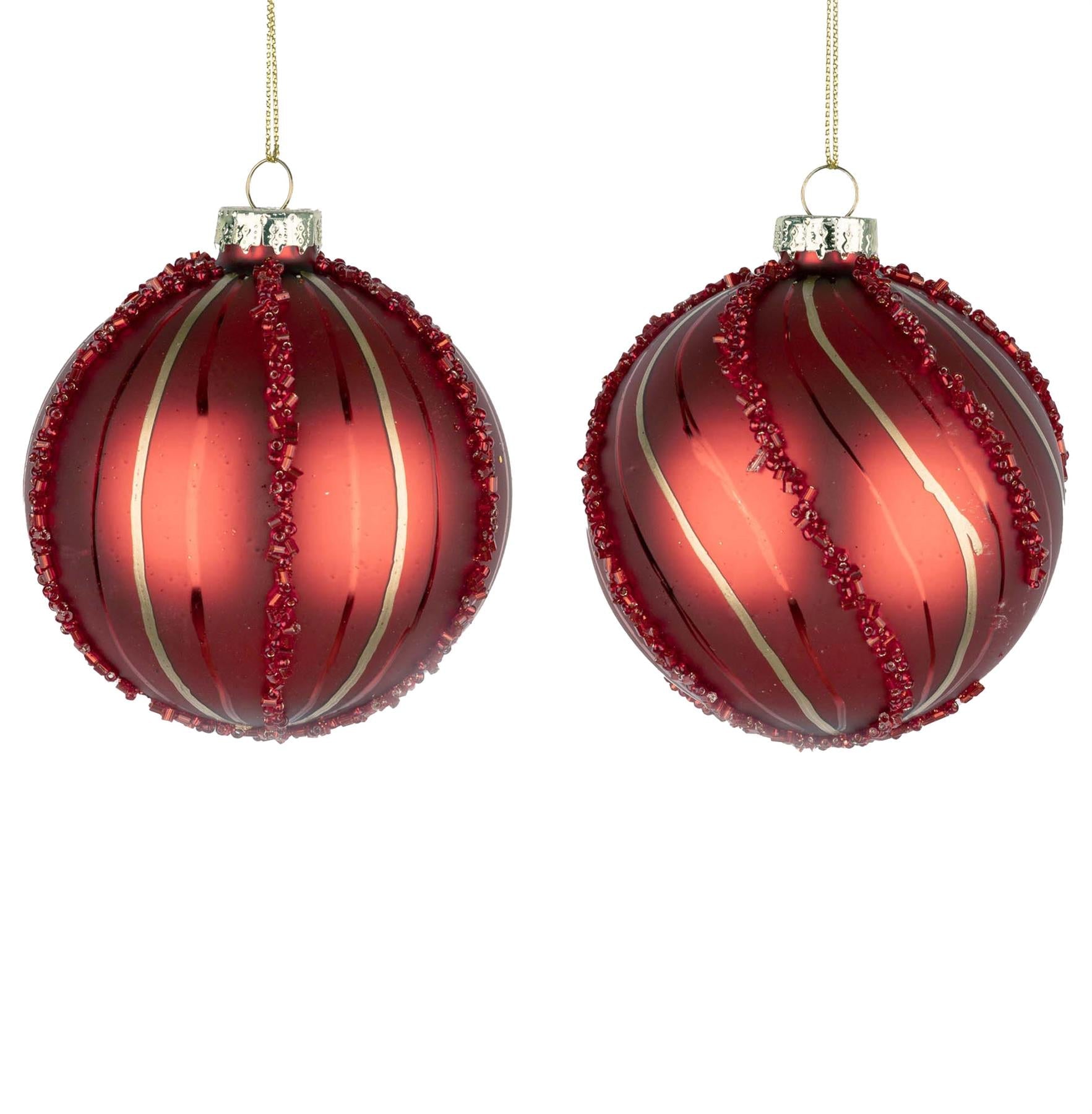 Glass Baubles 12Pcs Set - Red 2 Assorted Design 8Cm