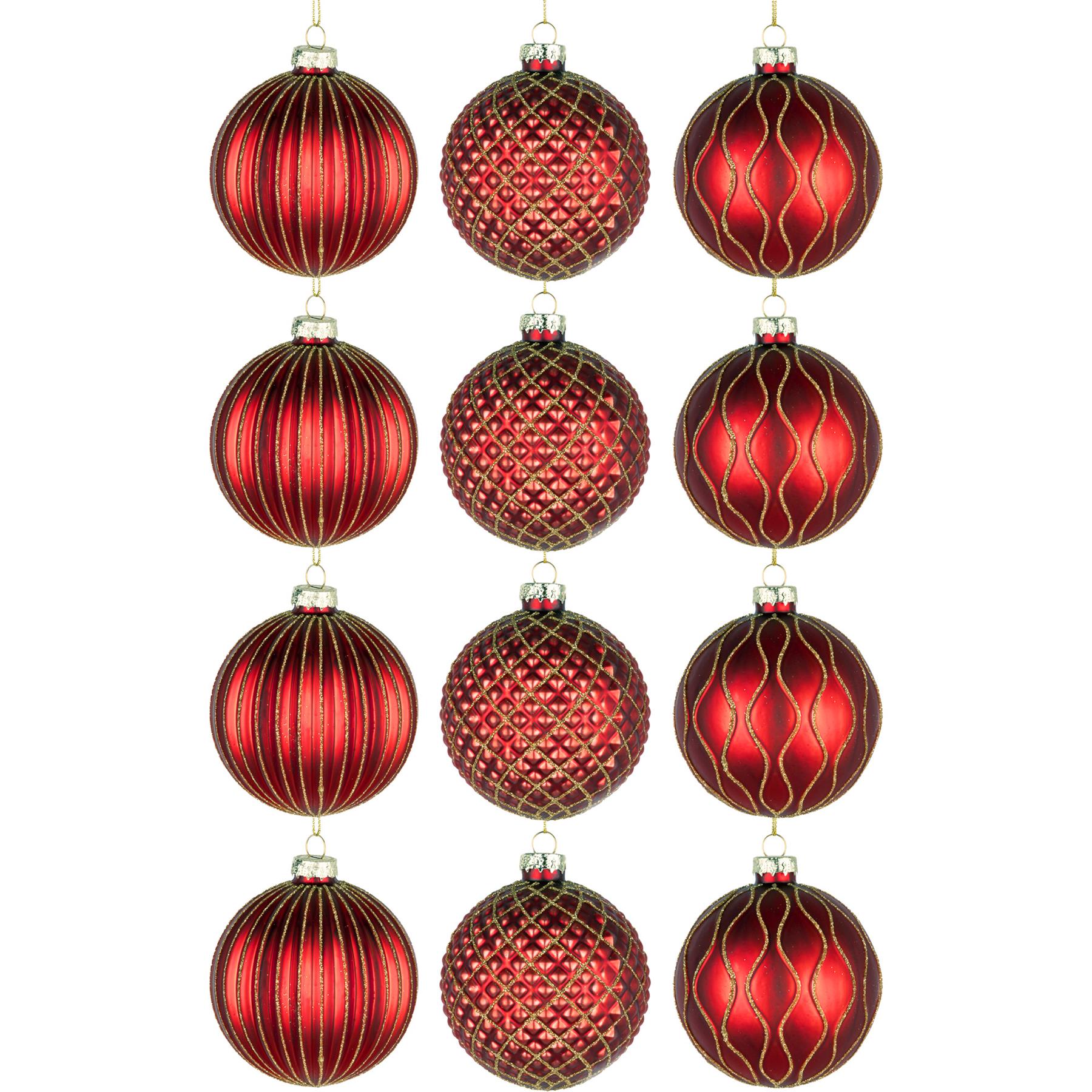 8cm Glass Baubles Christmas Tree Ornament Balls Xmas Hanging Festive Decor 12PCS
