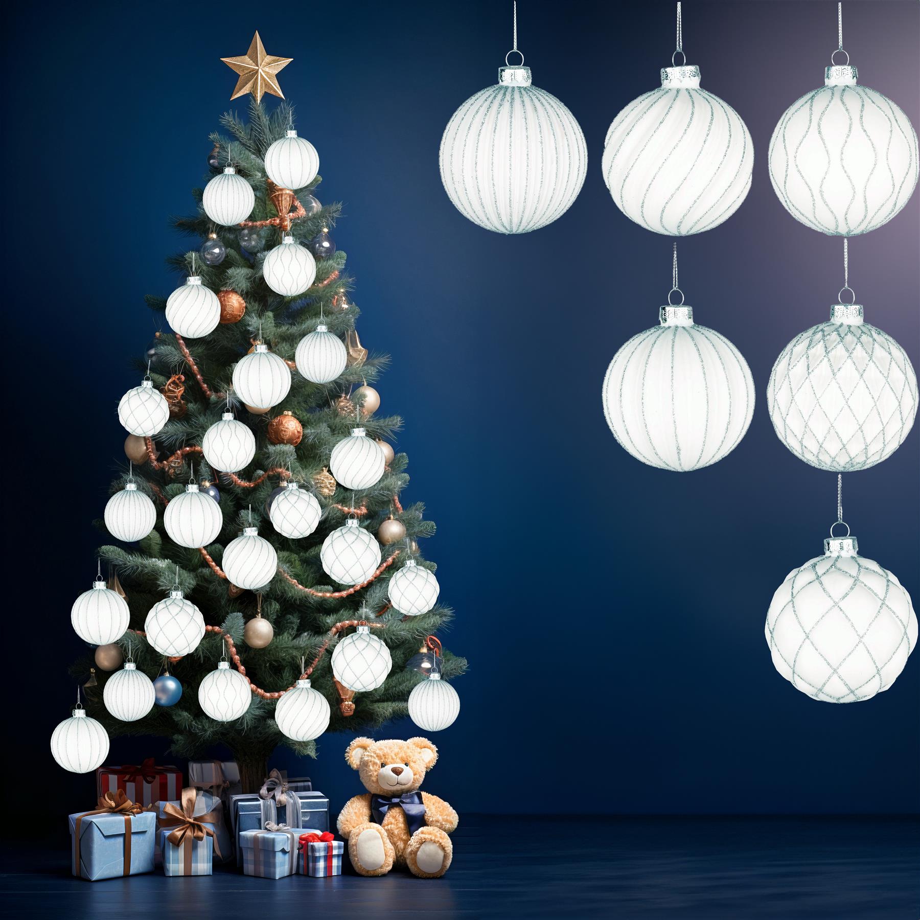 8cm Glass Baubles Christmas Tree Ornament Balls Xmas Hanging Festive Decor 12PCS