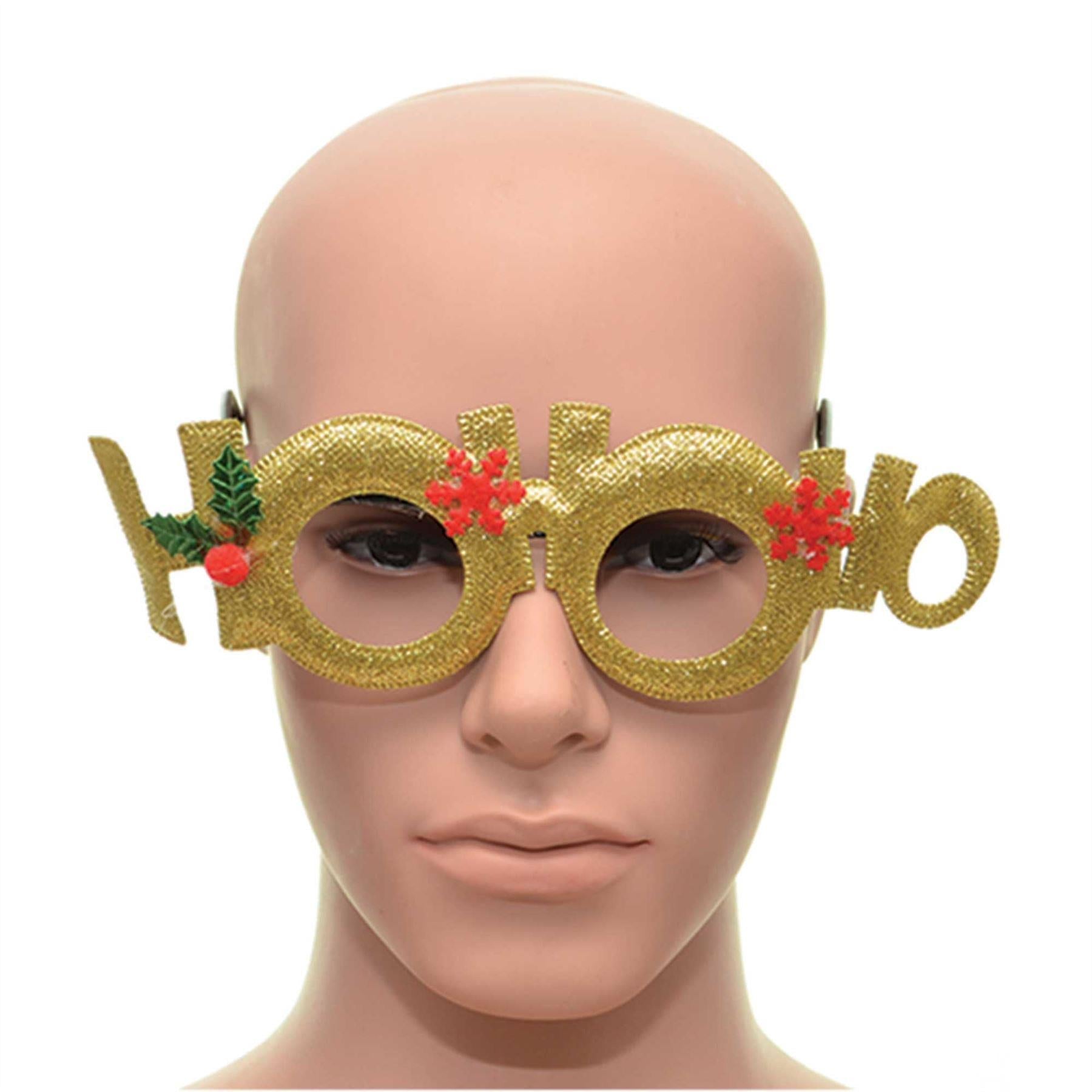 Gold Hoo-Ho Christmas Glasses One Size Specs Fancy Dress Novelty Sunglasses