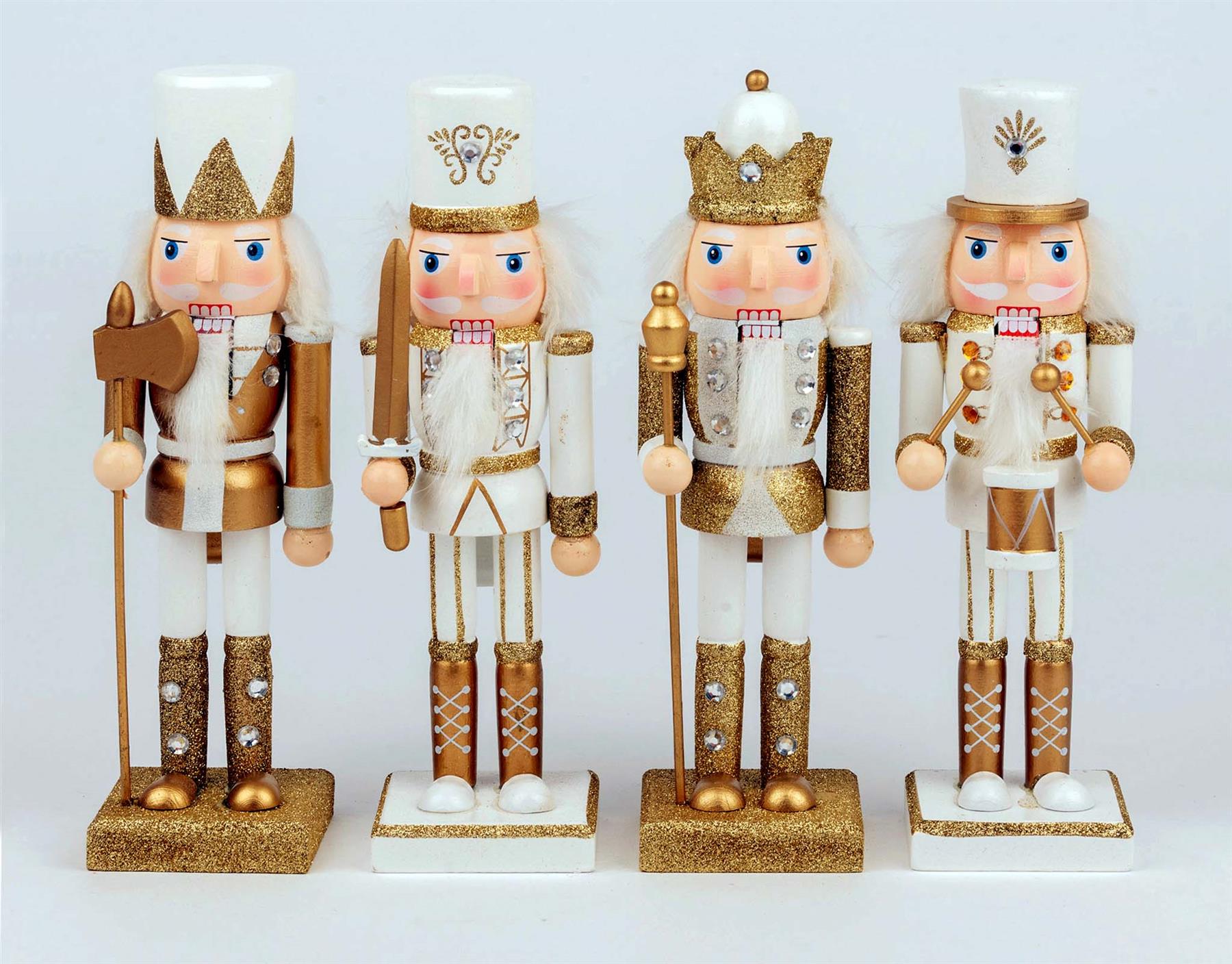 Gold & White Wooden Nutcrackers - 4Pcs Set - Christmas Home Decoration 25Cm
