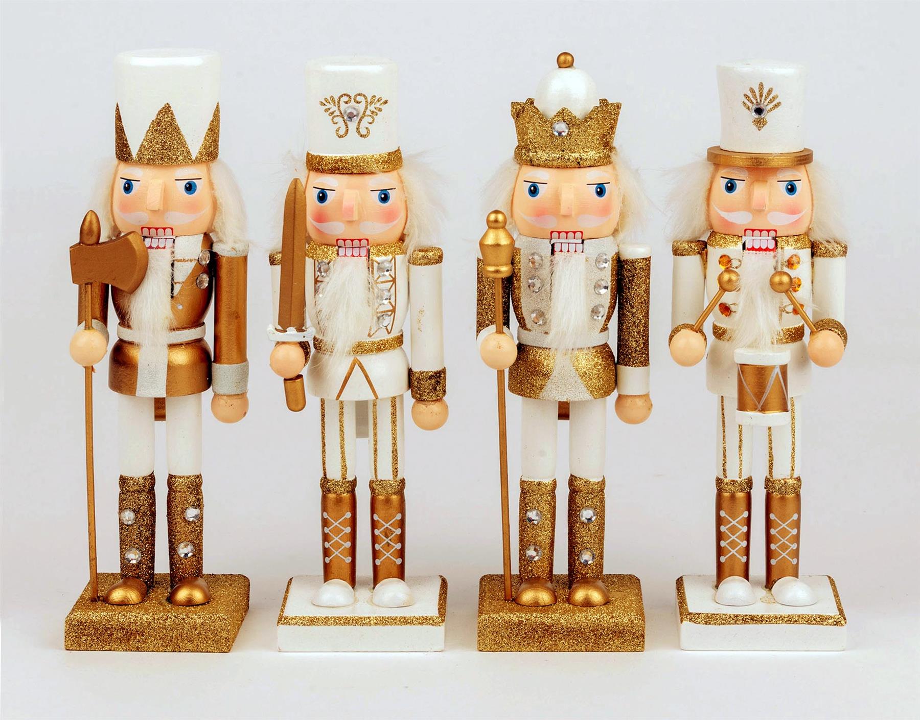 4 Gold Nutcrackers Christmas Wooden Ornaments Figurine 25cm Xmas Home Decoration
