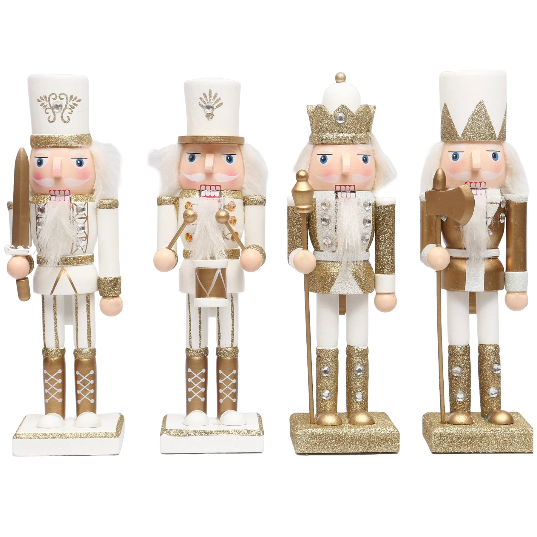 4 Gold Nutcrackers Christmas Wooden Ornaments Figurine 25cm Xmas Home Decoration