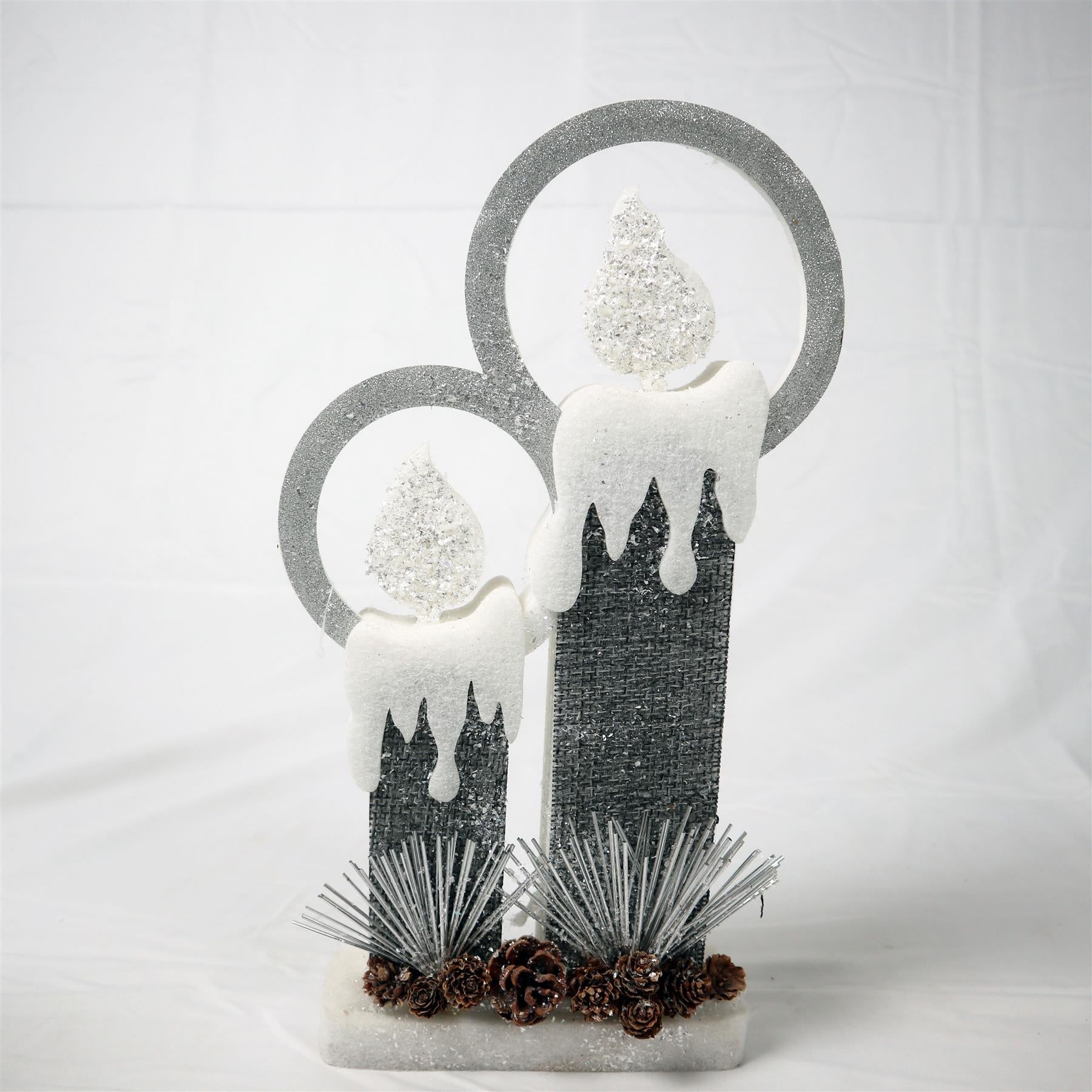 Led Silver Foam Twin Candle-51Cm, 2 Leds