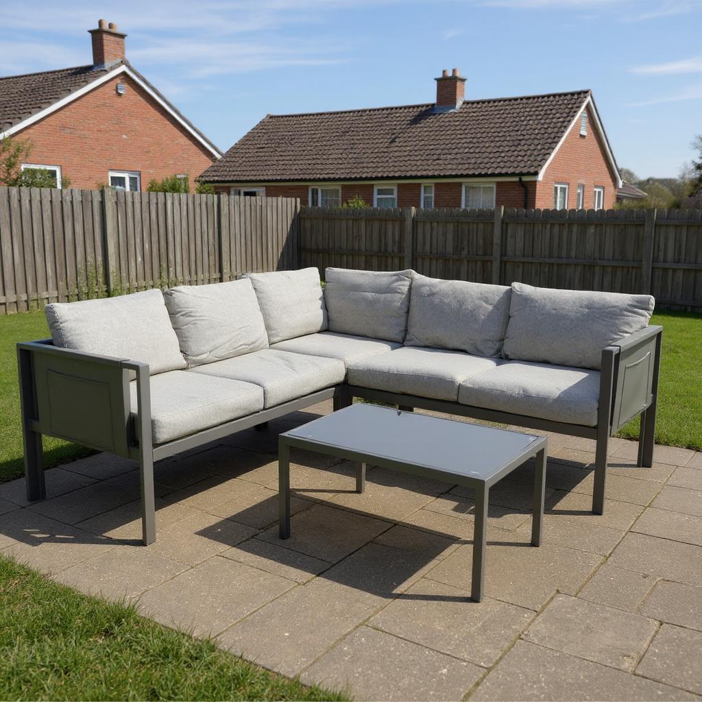 Marseilles Corner Sofa 5 Seater Outdoor Conversation Set w/ Loveseats, Coffee Table & Mesh Pocket Grey