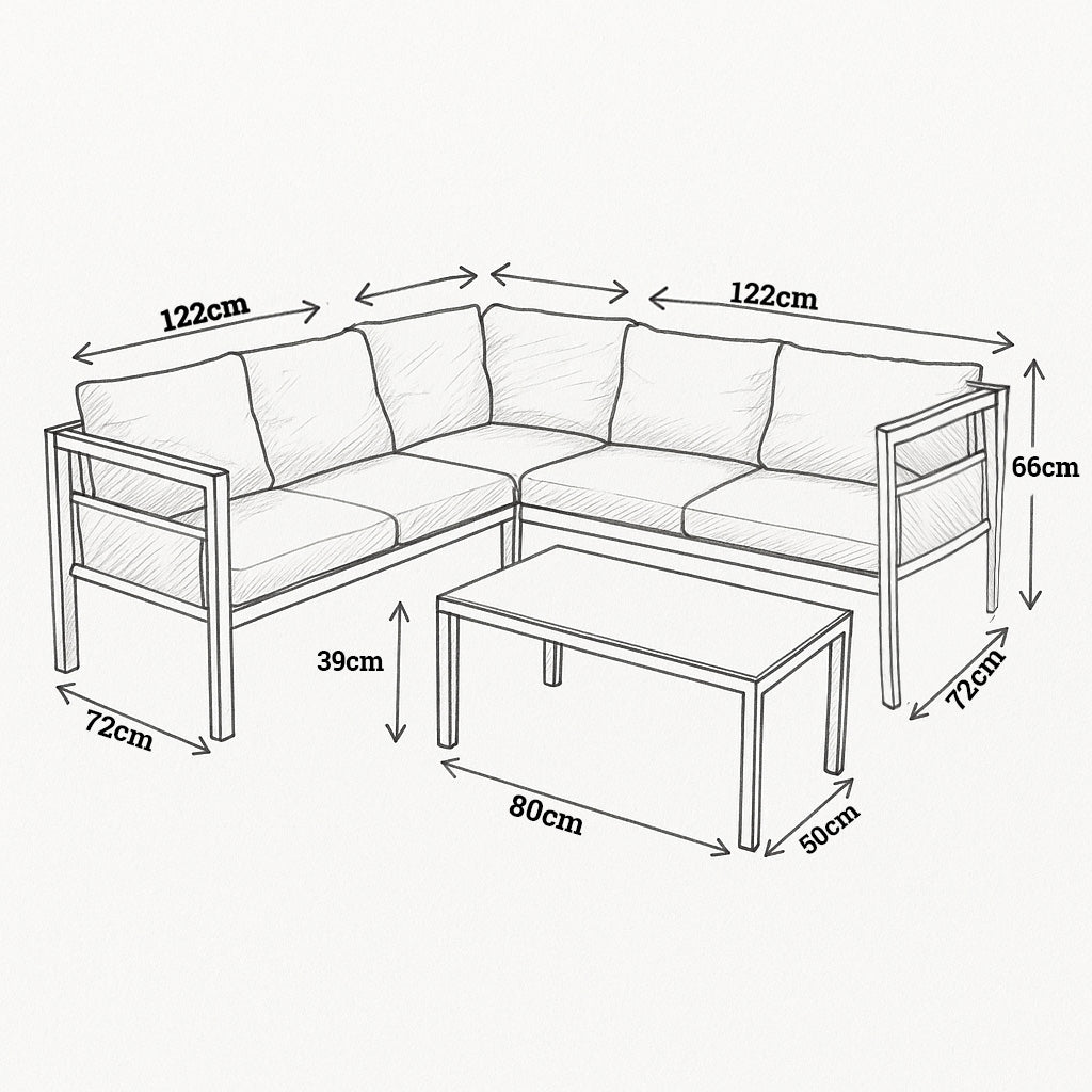 Marseilles Corner Sofa 5 Seater Outdoor Conversation Set w/ Loveseats, Coffee Table & Mesh Pocket Grey