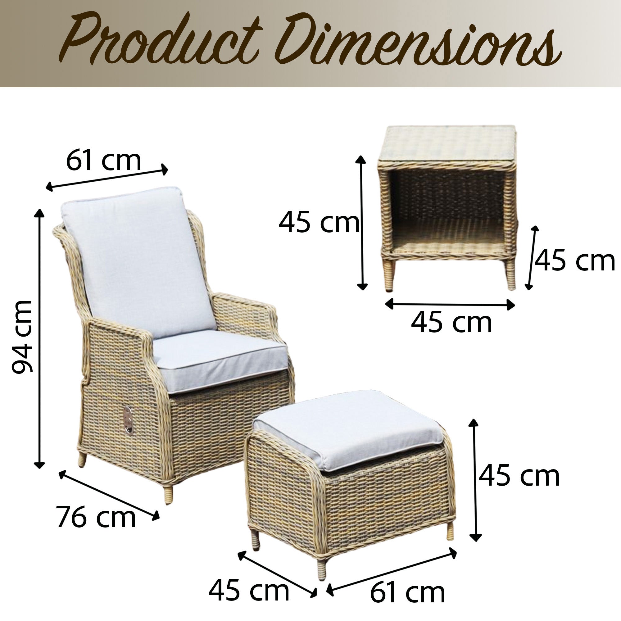 Monte Carlo Luxury Recliners Garden Rattan Bistro 5Pcs Set Beige