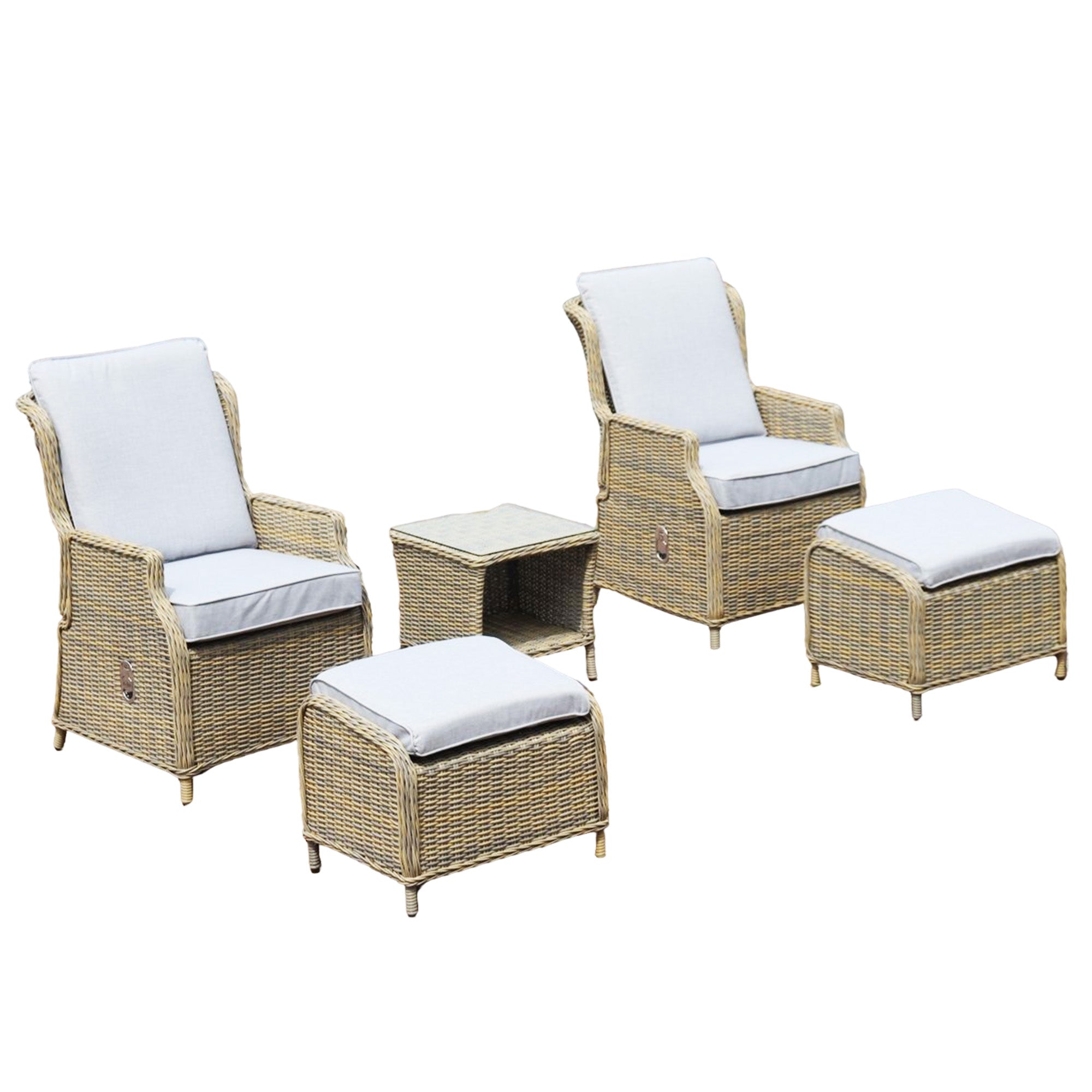 Monte Carlo Luxury Recliners Garden Rattan Bistro 5Pcs Set Beige