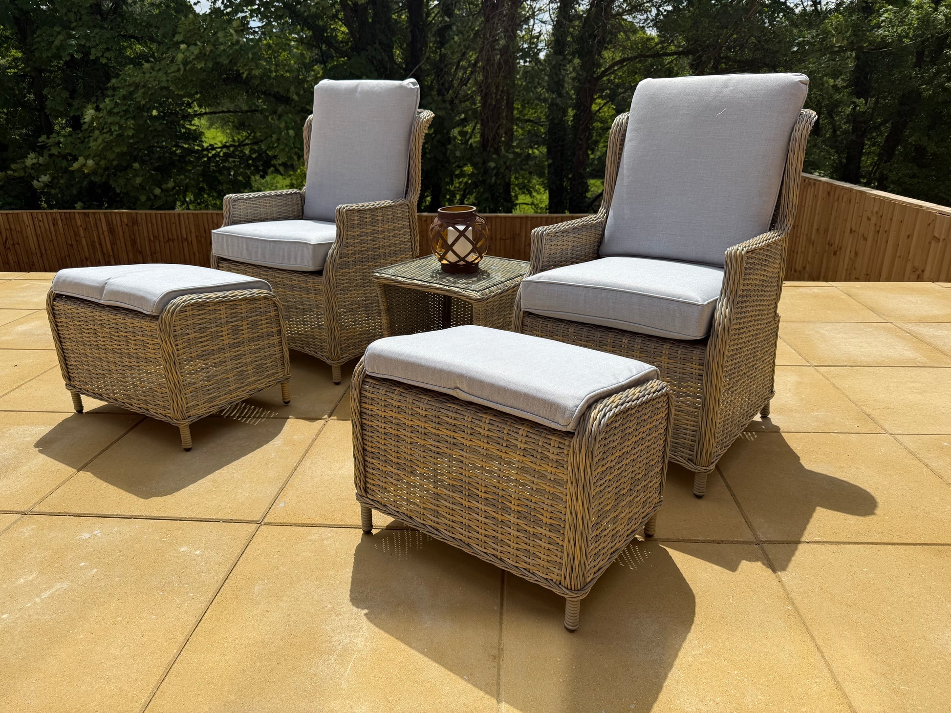 Monte Carlo Luxury Recliners Garden Rattan Bistro 5Pcs Set Beige