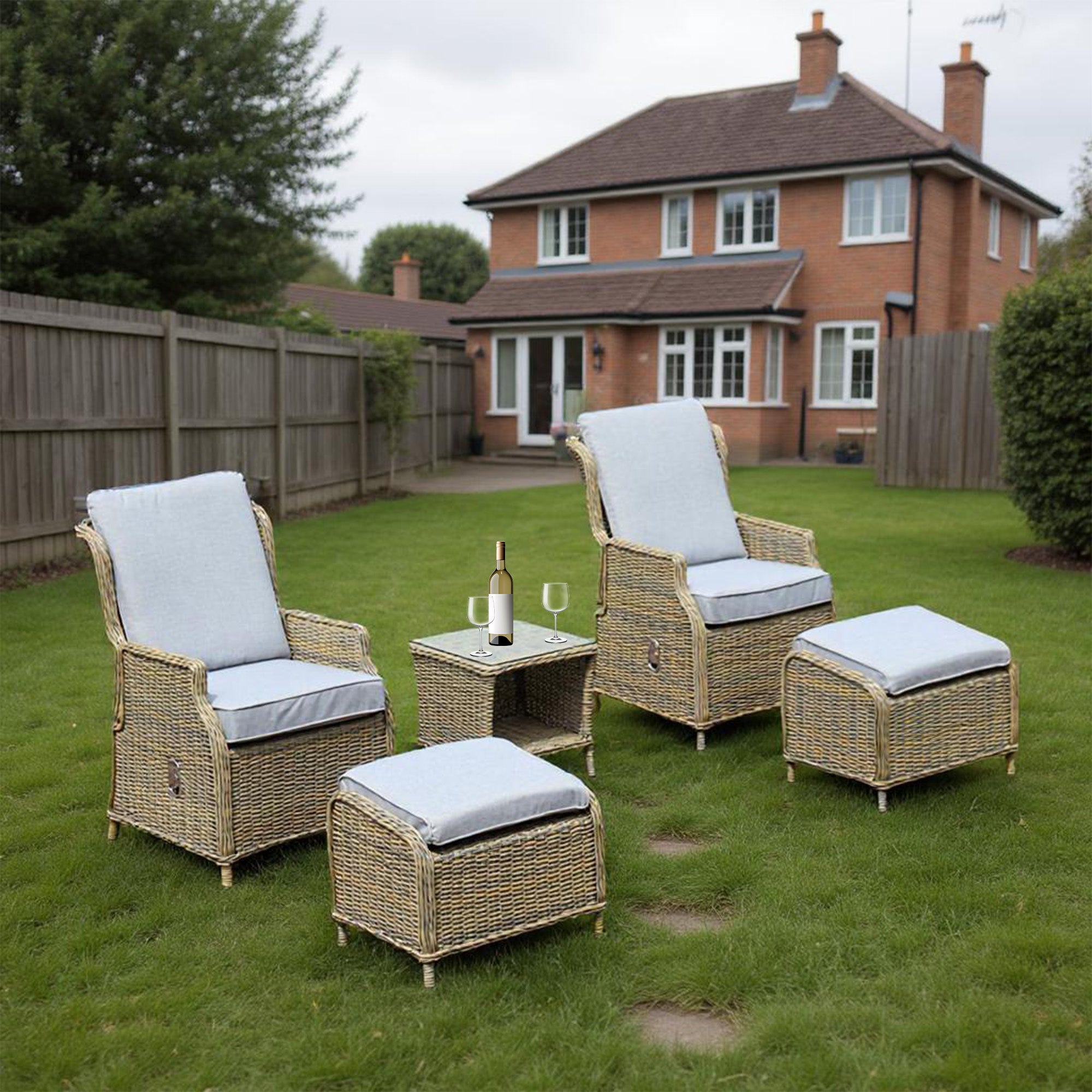 Monte Carlo Luxury Recliners Garden Rattan Bistro 5Pcs Set Beige
