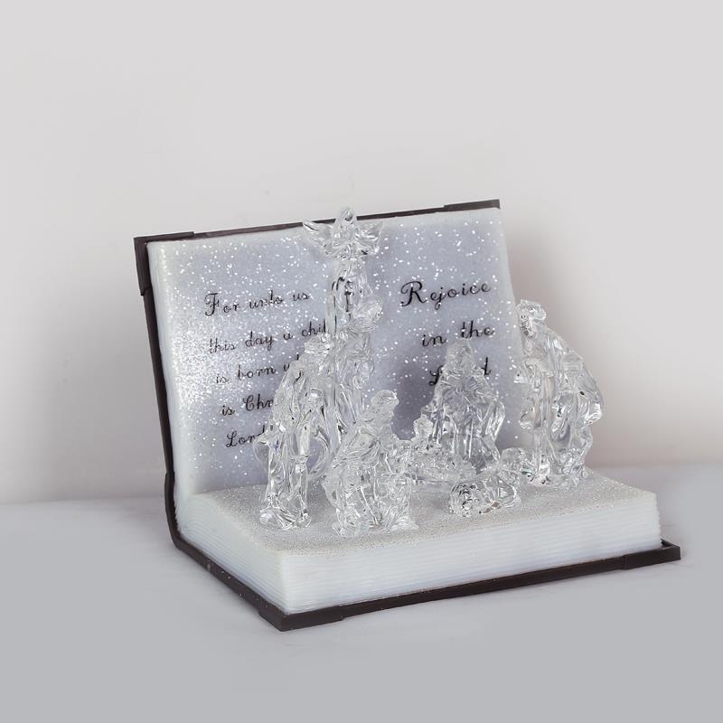 Crystal Nativity Scene Traditional Musical 3D LED Open Book Christmas Decoration