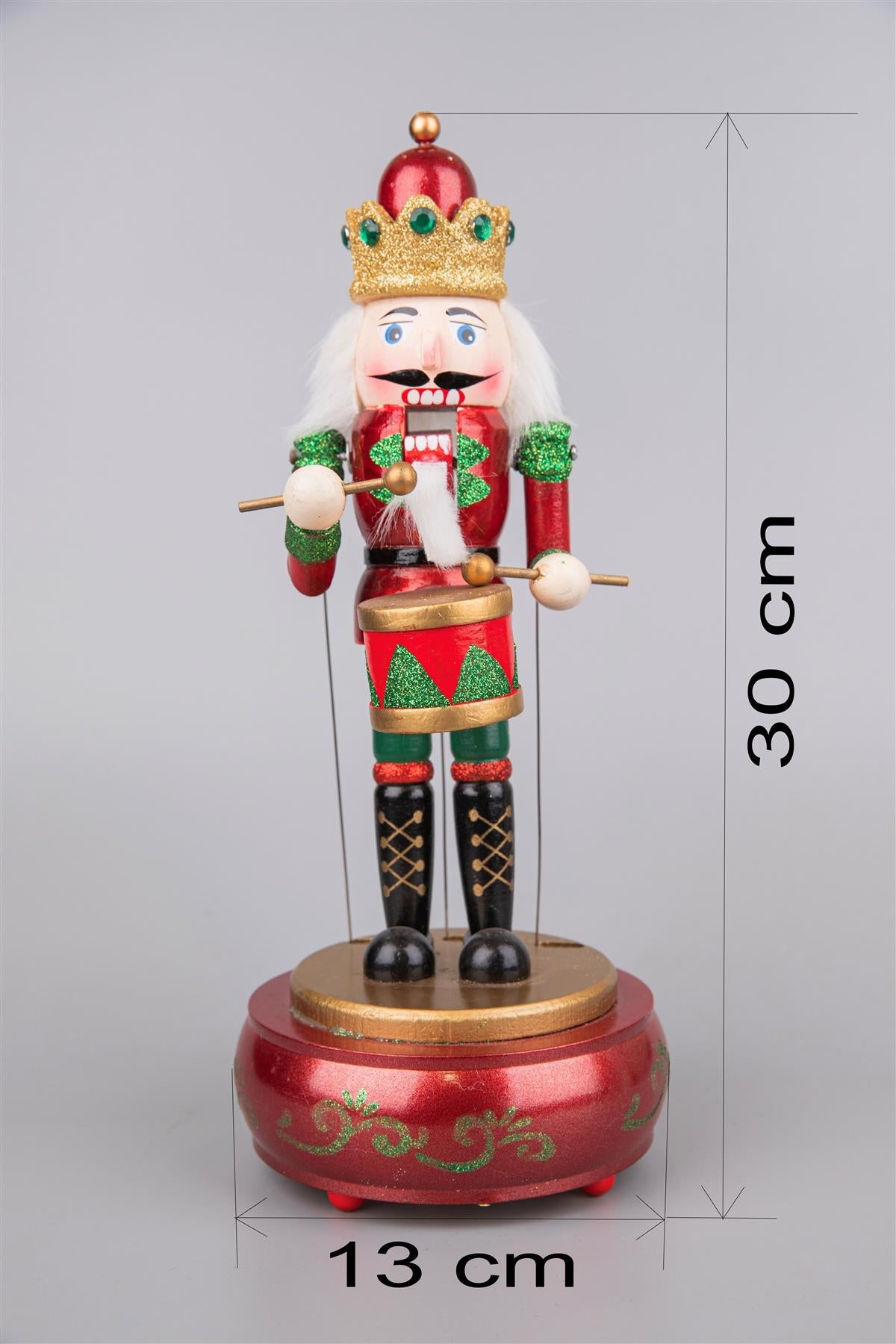 1 Wooden Nutcracker Music Box 30cm Clockwork Christmas Figurines Xmas Home Decor