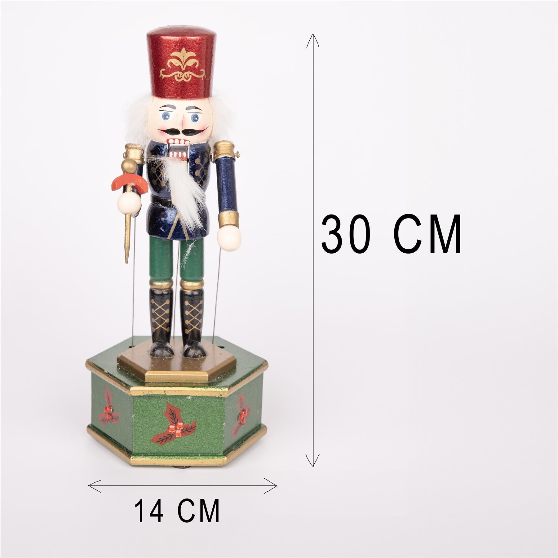 1 Wooden Nutcracker Music Box 30cm Clockwork Christmas Figurines Xmas Home Decor