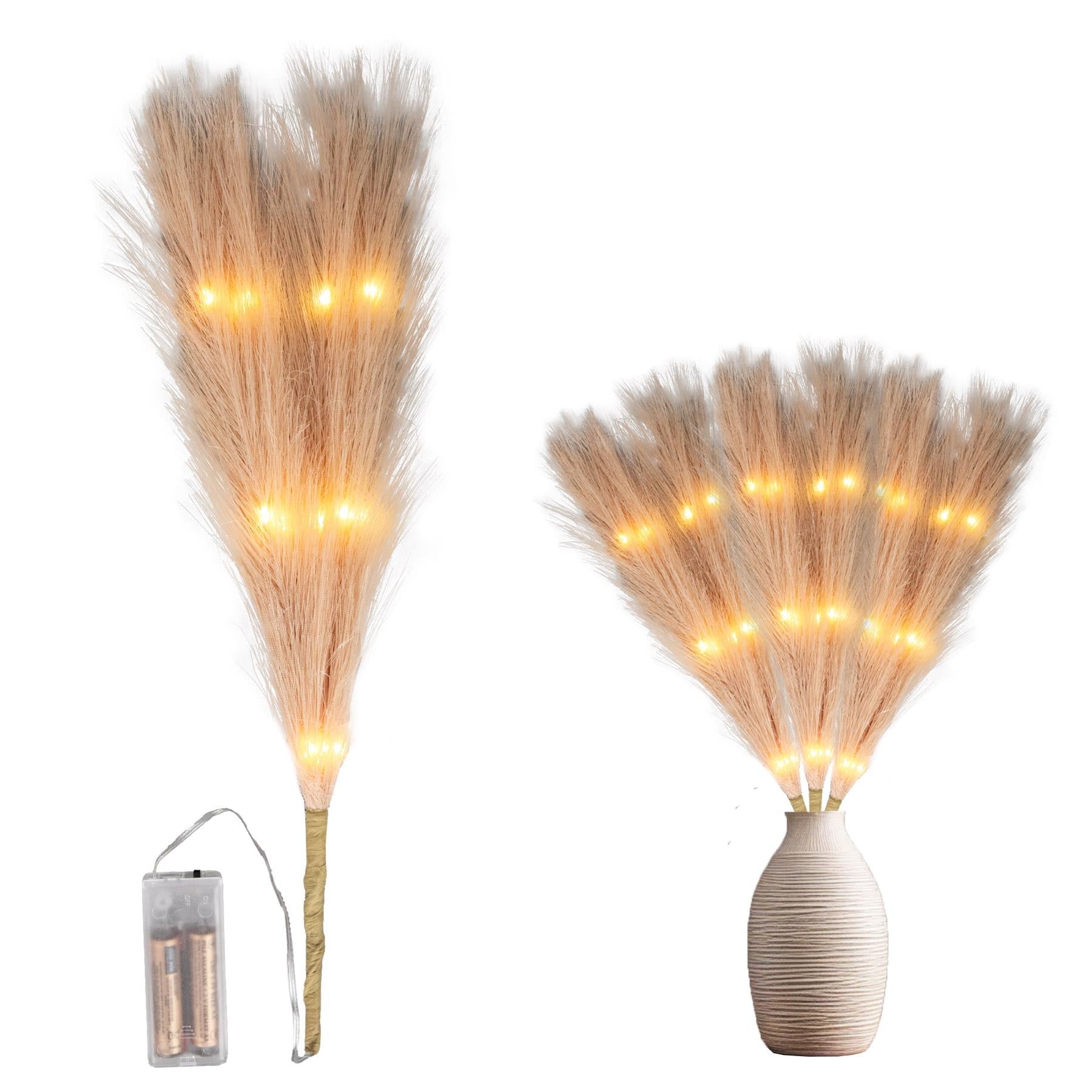 1PC Pampas Grass Stem Christmas Table Decor Pre-Lit LED B/O Champagne Gold 45cm