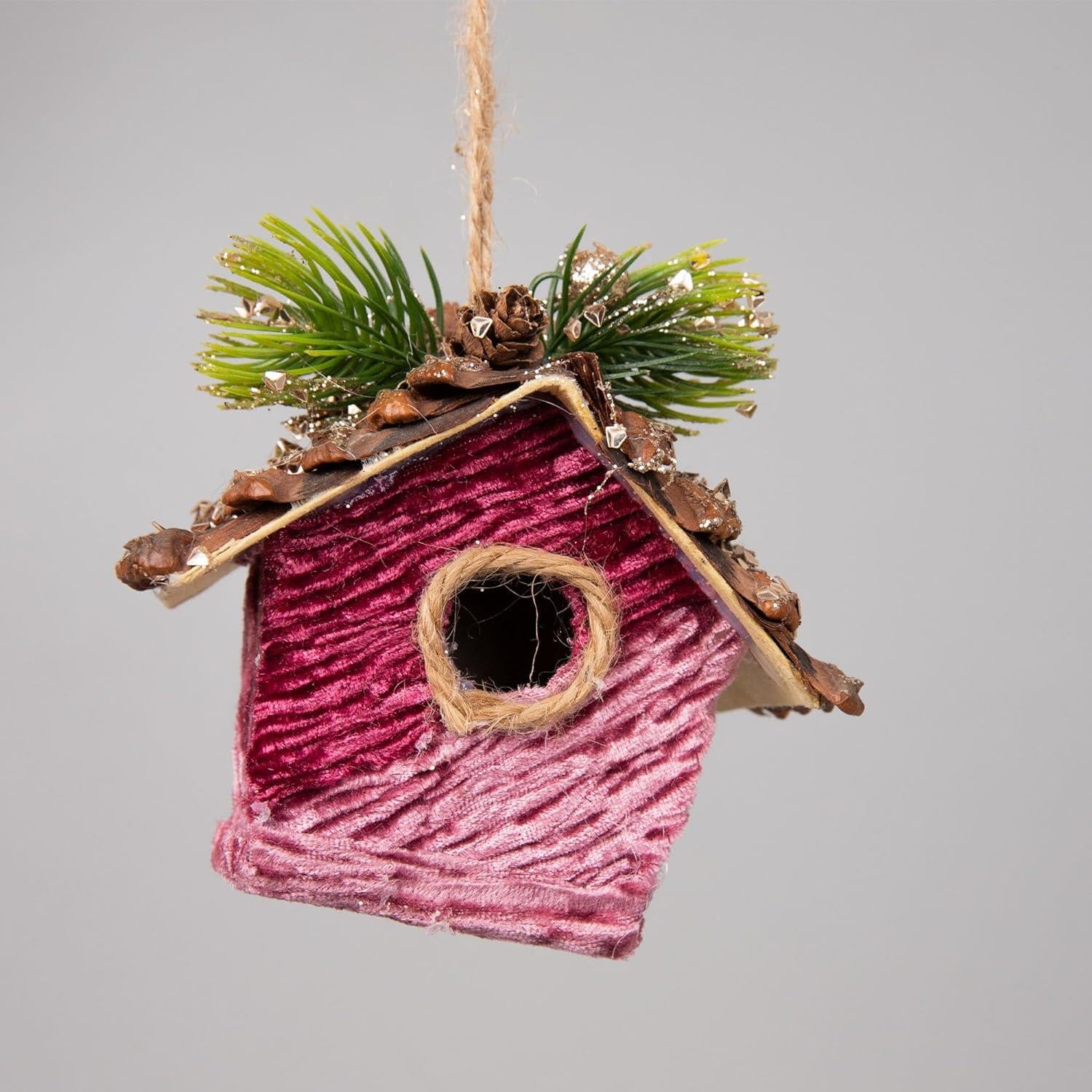 3X Christmas Hanging Ornaments Tree Pendants Birdhouse Pink 11cm Xmas Decoration