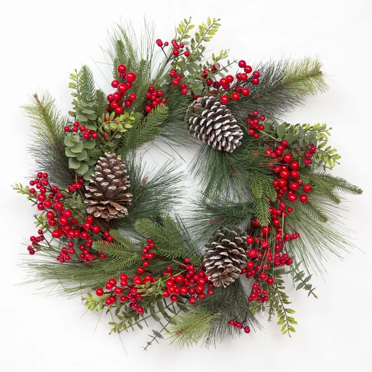 Red Berry & Pine Cone Wreath-60Cm