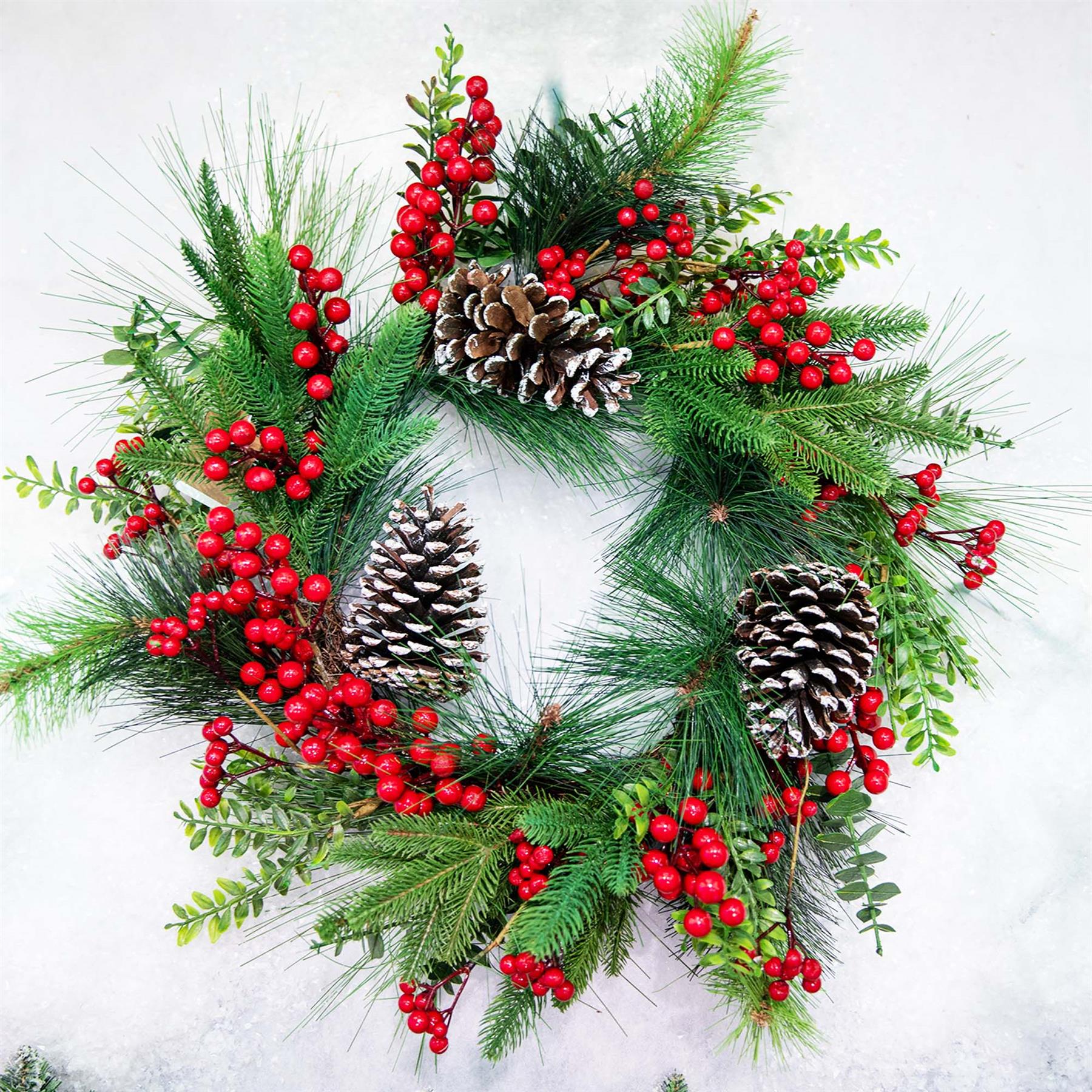 60cm Christmas Wreath Decorated Berry Pine cone Door Wall Xmas Hanging Ornaments