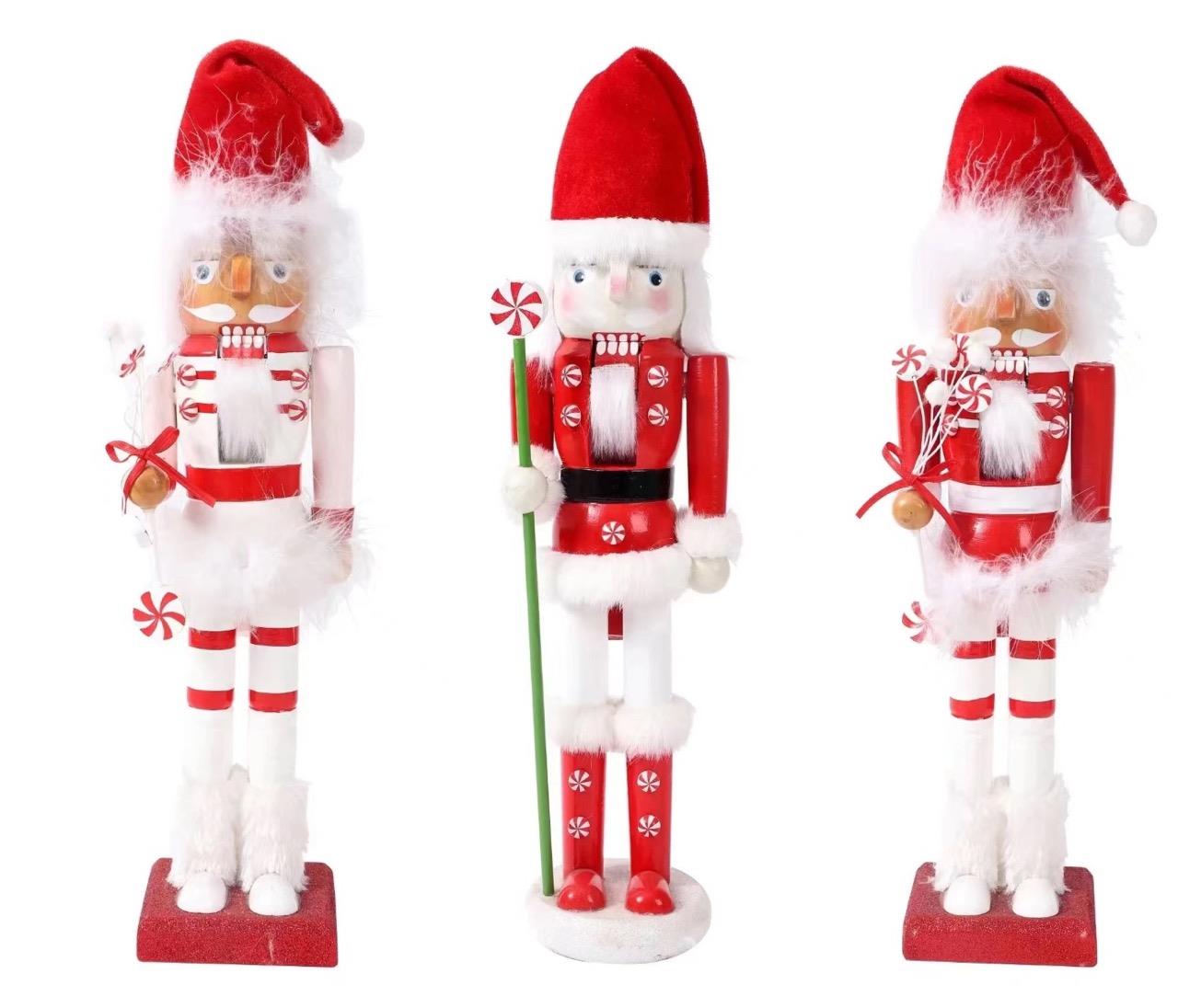 Red & White Santa Candy Cane Nutcrackers - 3Pcs Set - Christmas Home Decoration 38Cm