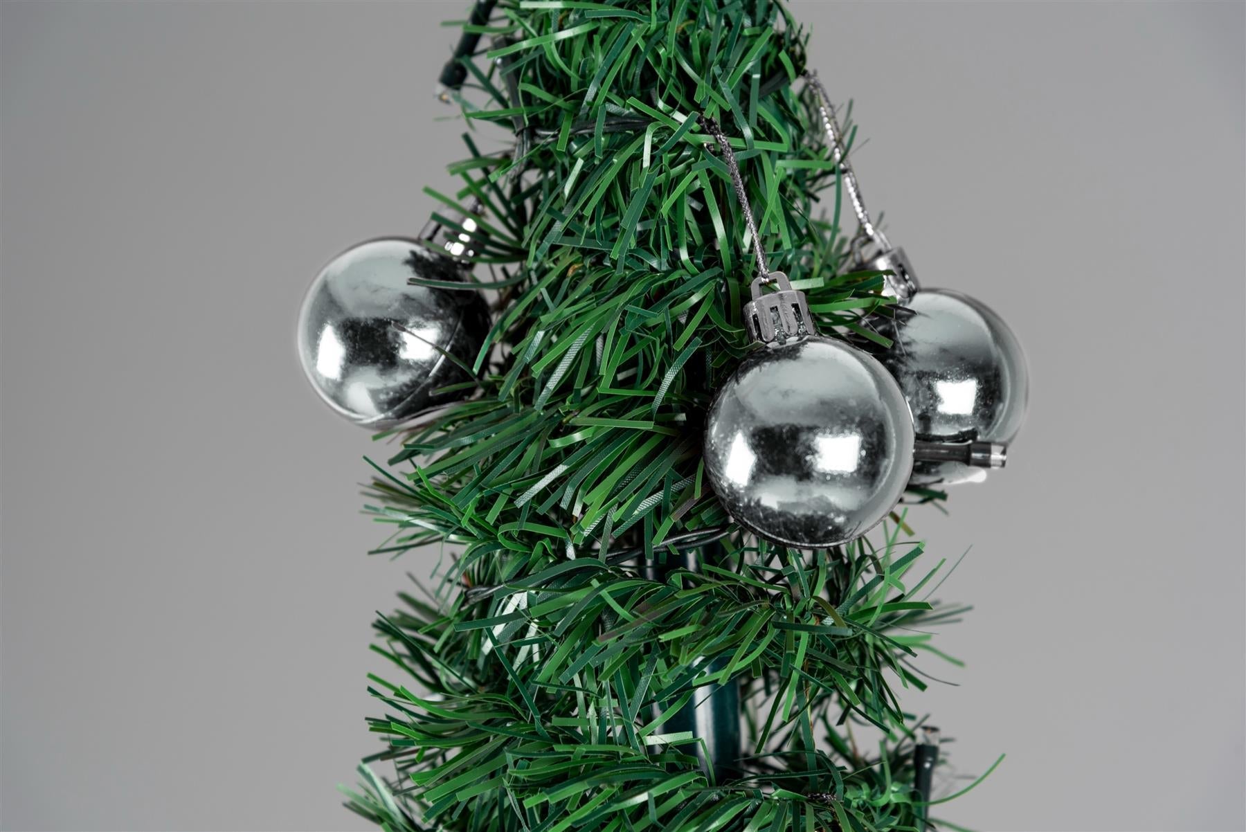 5FT Pop Up Christmas Tree Pre Lit Battery Operated LED Silver Baubles Xmas Decor