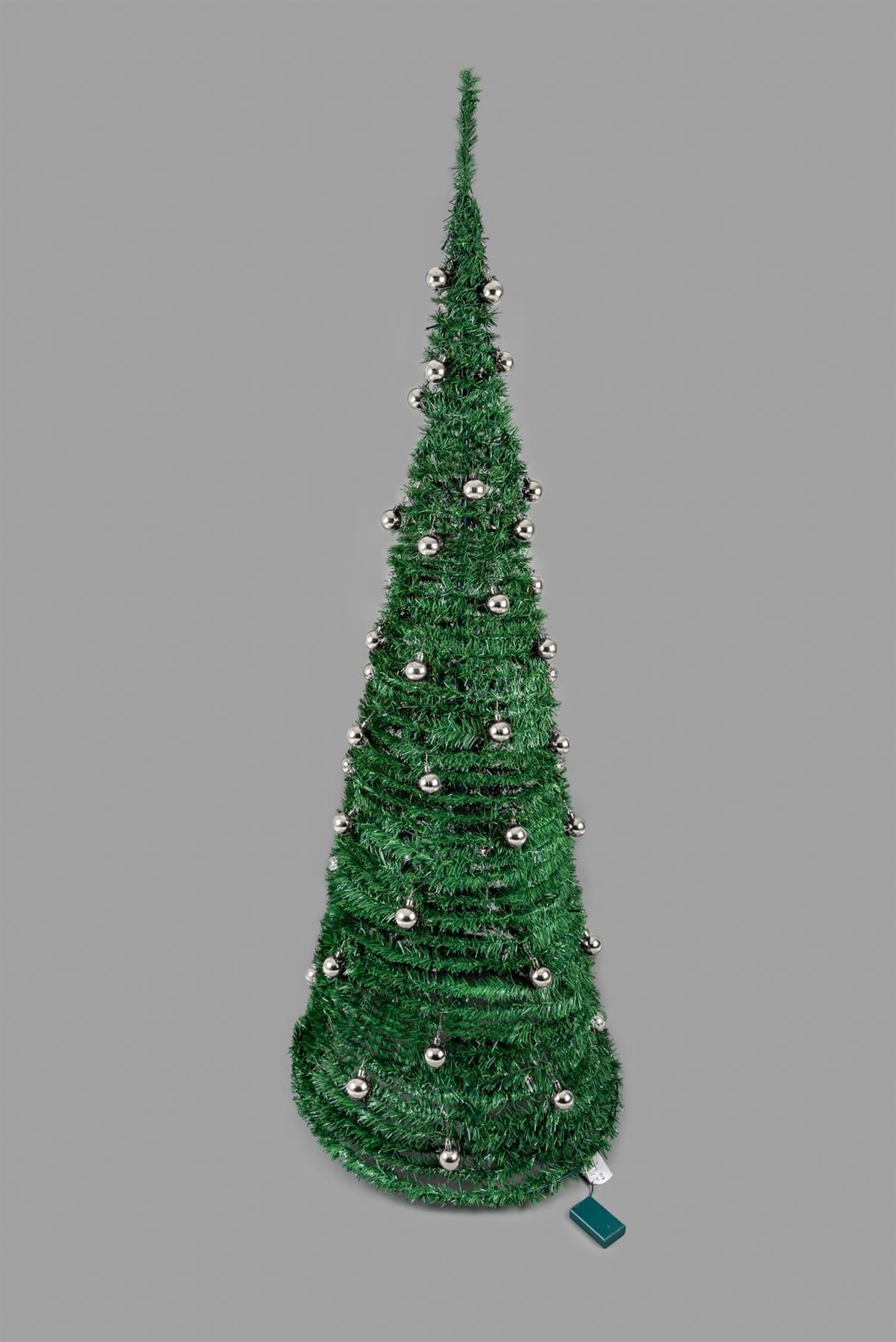 5FT Pop Up Christmas Tree Pre Lit Battery Operated LED Silver Baubles Xmas Decor