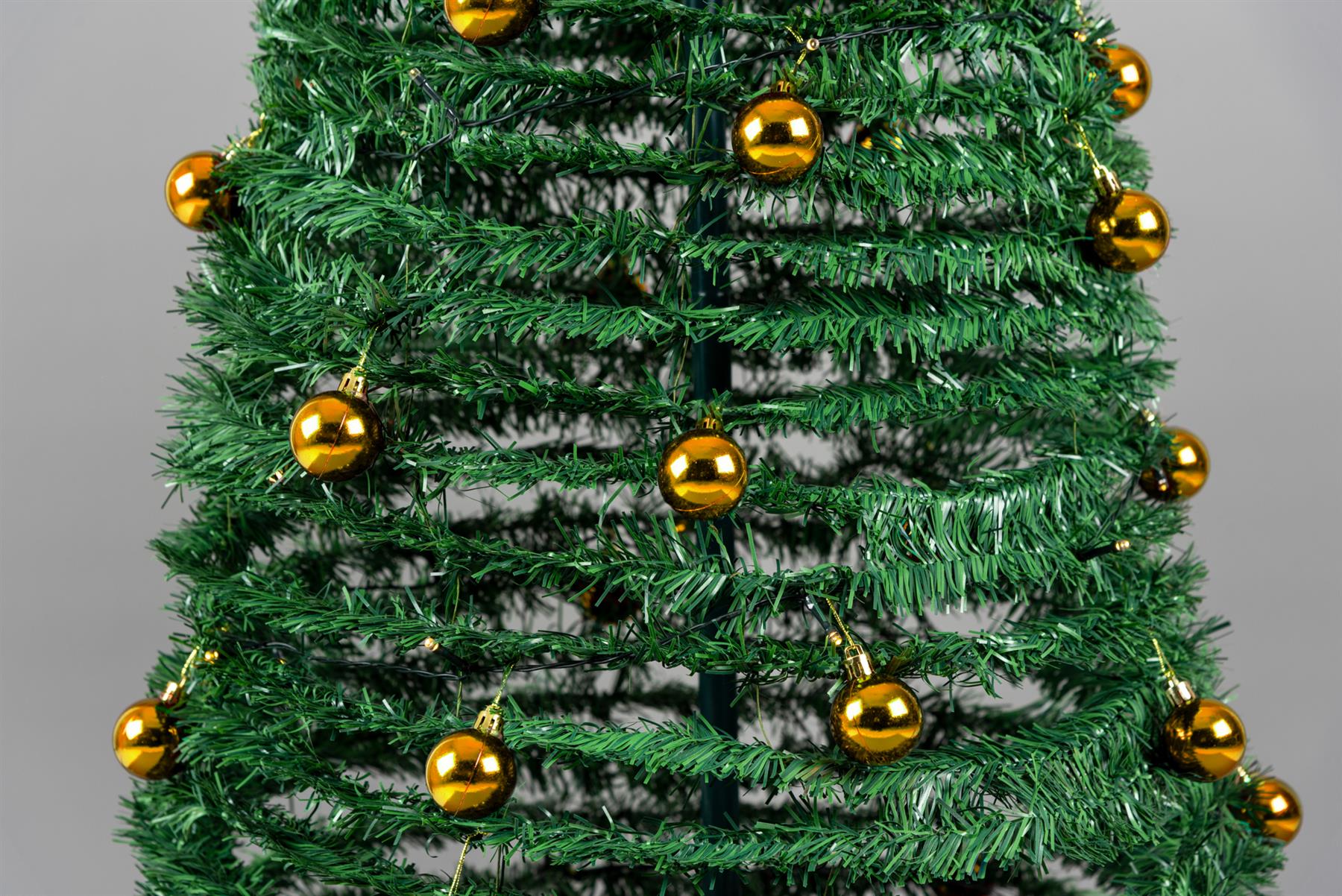 6FT Pop Up Christmas Tree Pre Lit Battery Operated LED Gold Baubles Xmas Decor