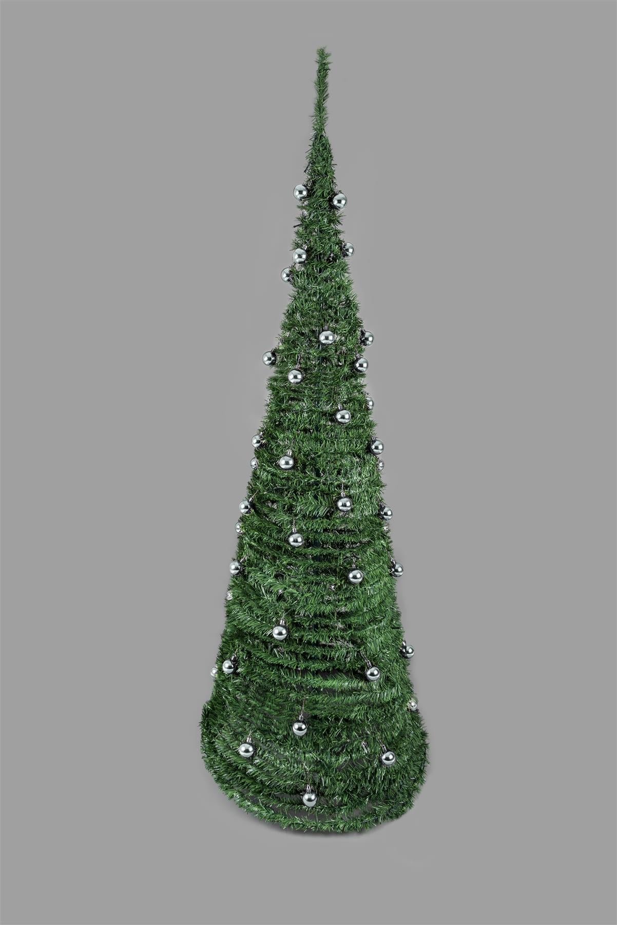 6FT Pop Up Christmas Tree Pre Lit Battery Operated LED Silver Baubles Xmas Decor