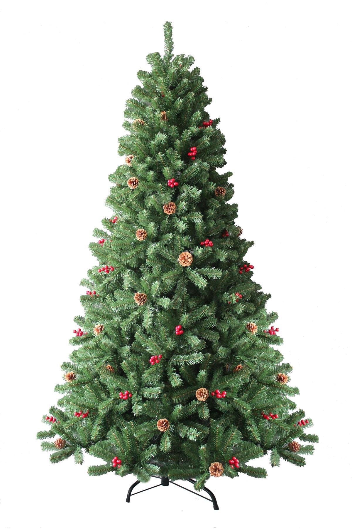 7FT Green Christmas Tree Artificial Bushy Maryland Fir Tips Decorated Berry Pine