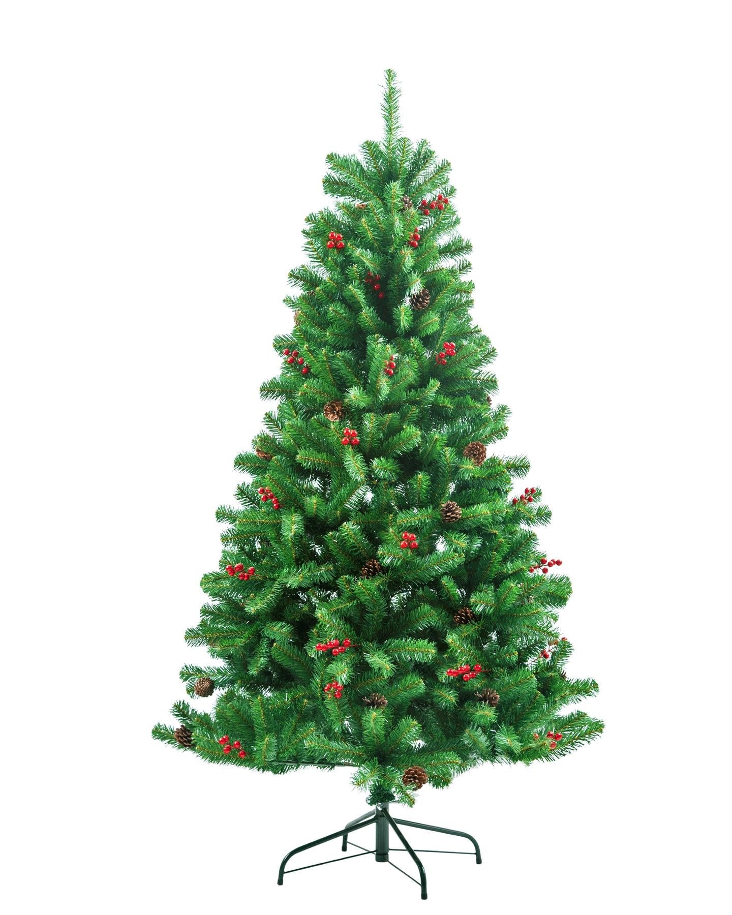 8FT Green Christmas Tree Artificial Bushy Maryland Fir Tips Decorated Berry Pine
