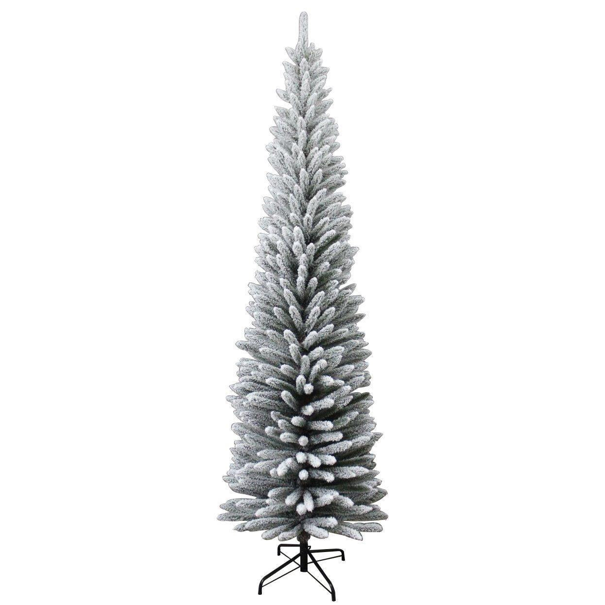 Snow Covered Slim Christmas Tree Pencil Artificial Bushy Pine XMAS HomeDecor 6FT
