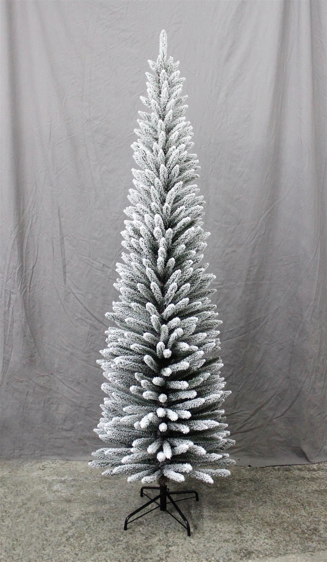Snow Covered Slim Christmas Tree Pencil Artificial Bushy Pine XMAS HomeDecor 6FT