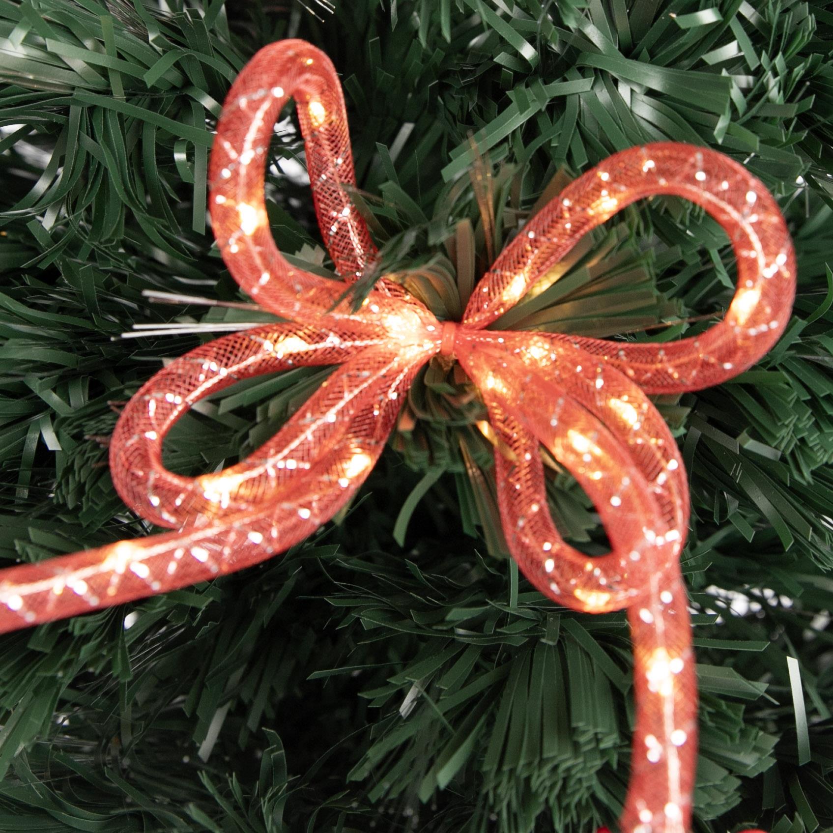 5FT Fibre Optic Christmas Tree Pre-Lit Bushy LED Ribbon-Bows Xmas Home Decor
