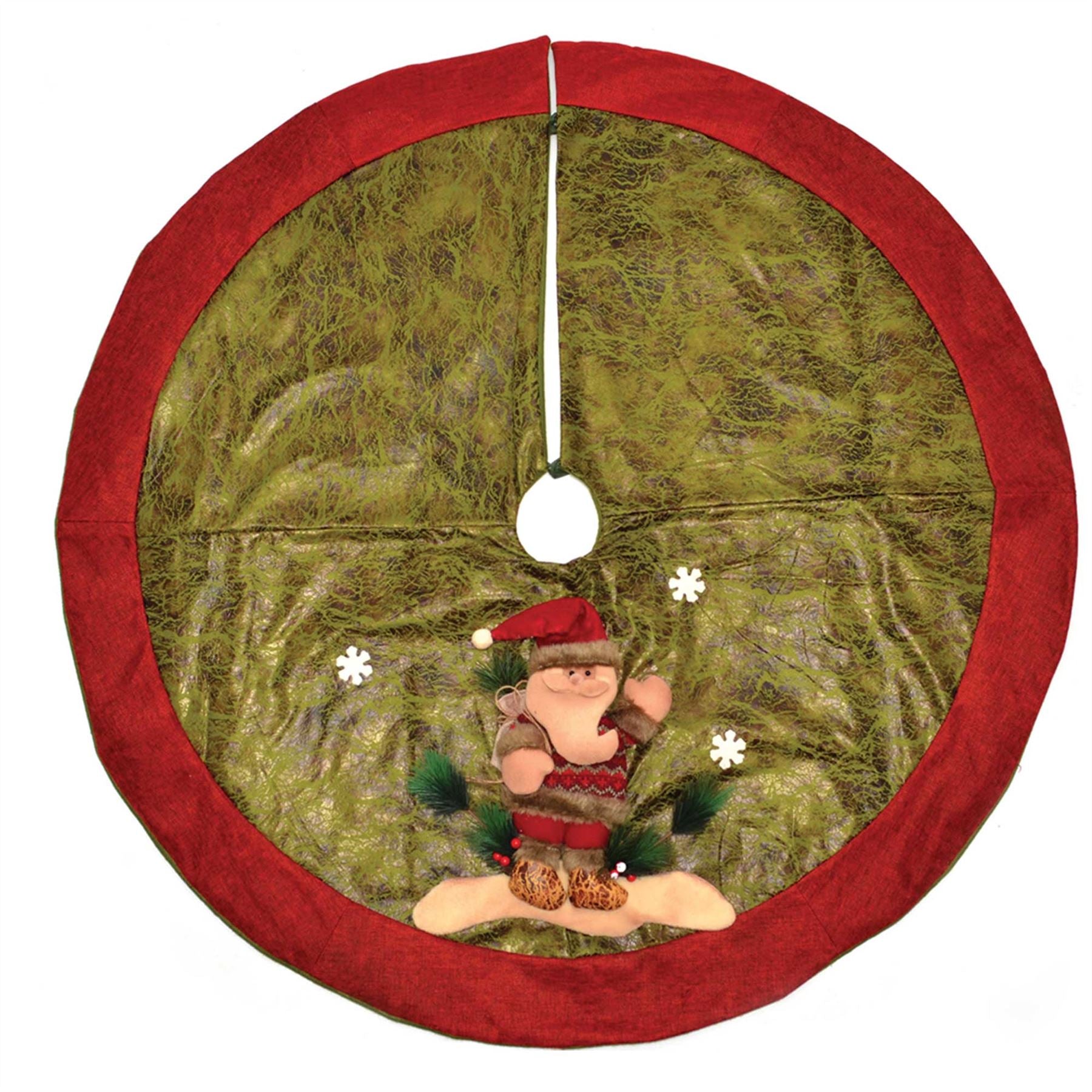 Santa Christmas Tree Skirt Base Cover With 3D Santa Xmas Tree Decorations 120Cm